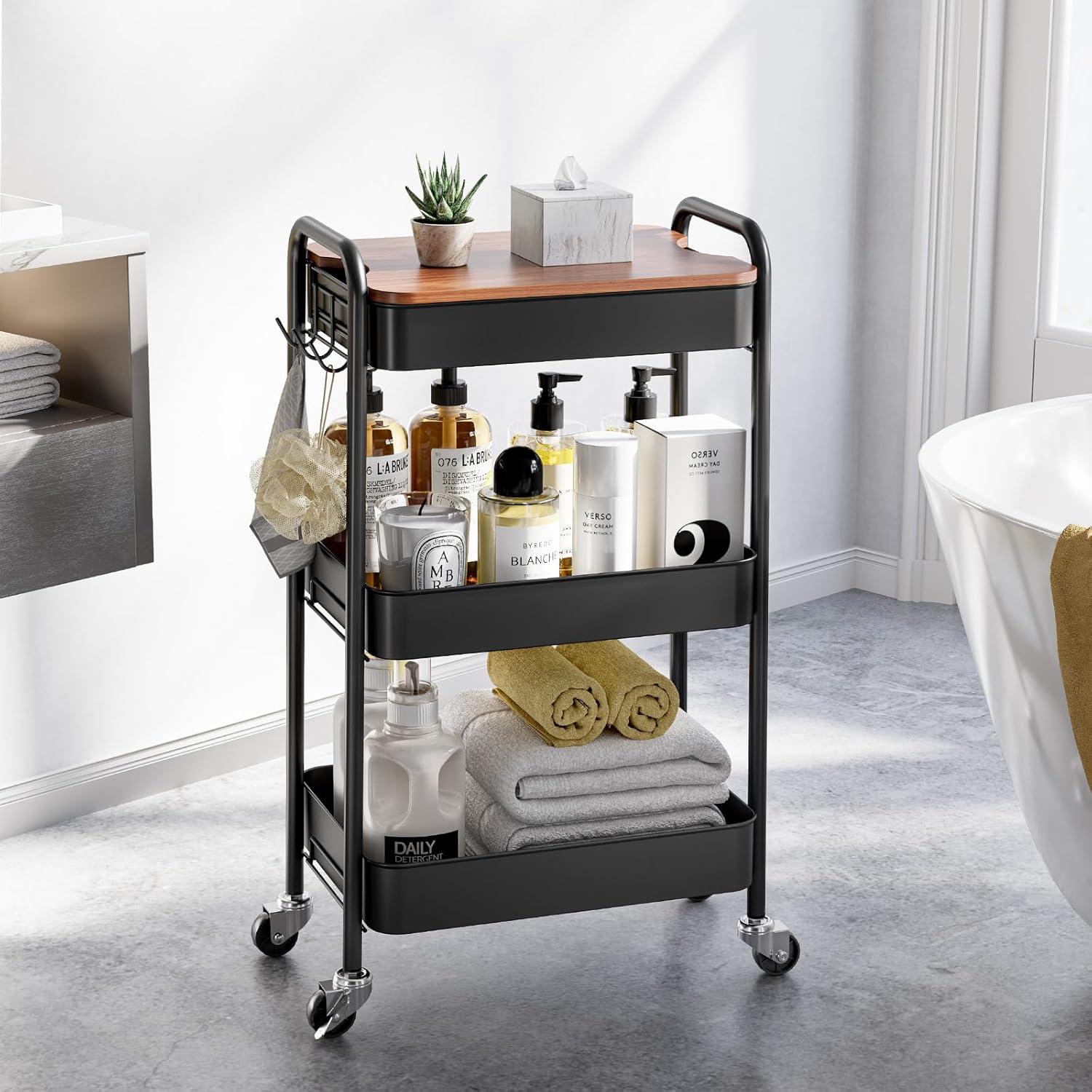 Carro Rodante TOOLF de 3 Niveles con Mesa Desmontable Negro