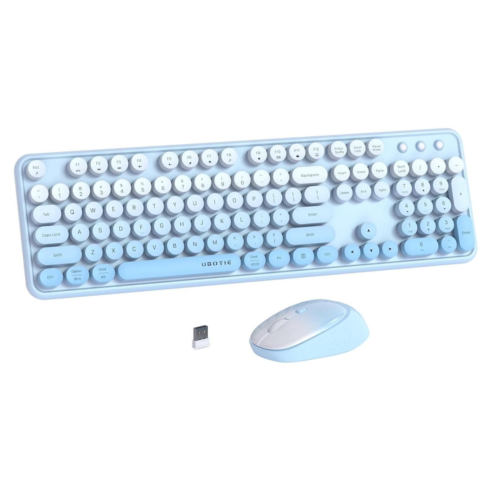 Teclado Inalámbrico UBOTIE Combo con Ratón Óptico Azul