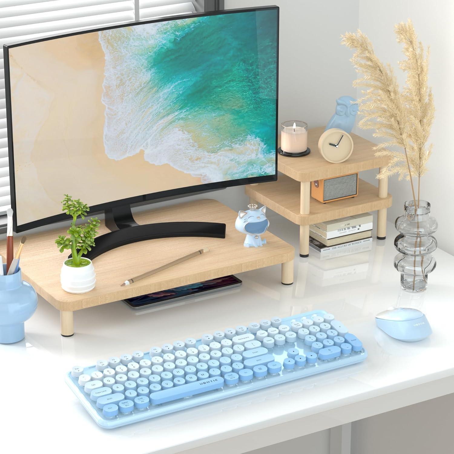 Teclado Inalámbrico UBOTIE Combo con Ratón Óptico Azul