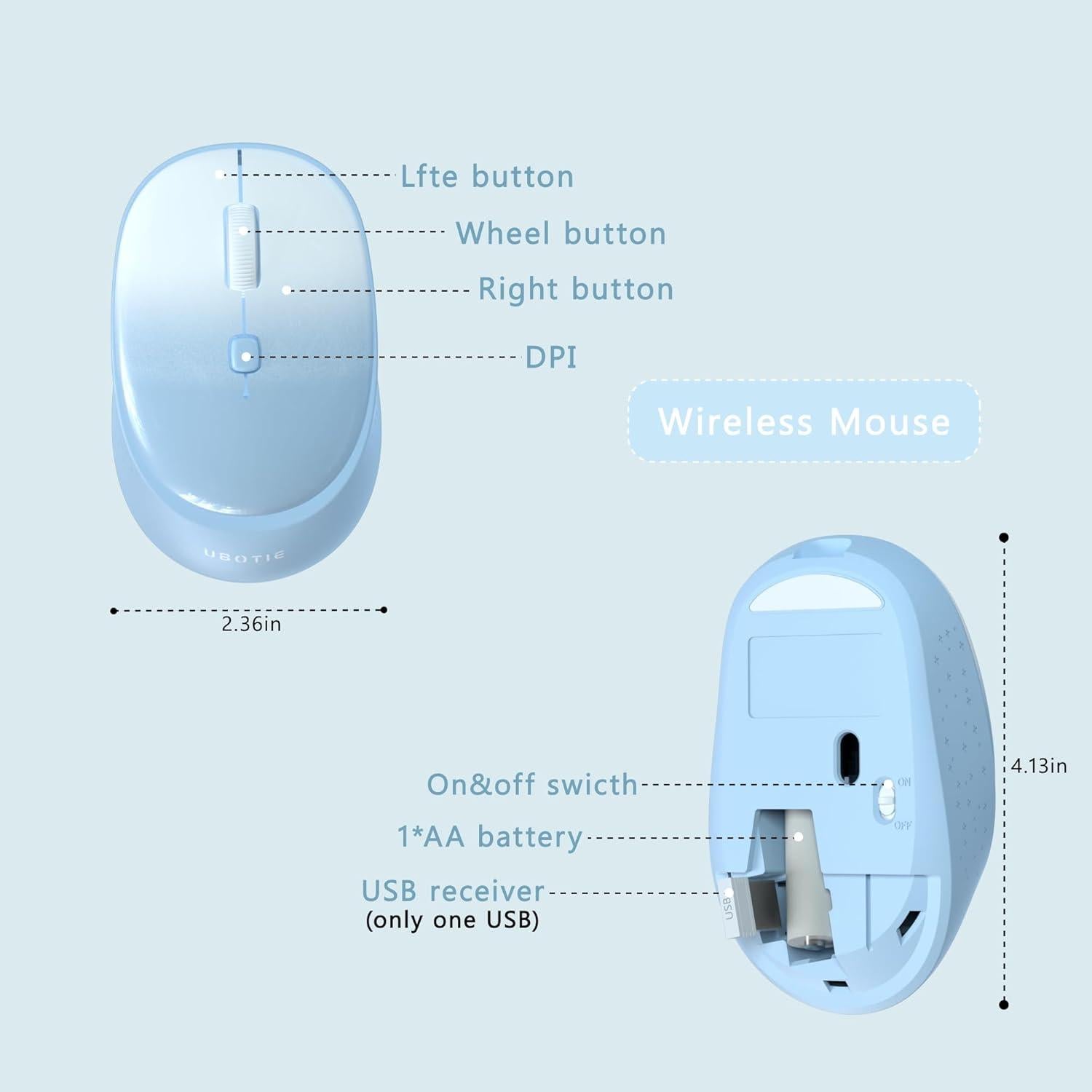 Teclado Inalámbrico UBOTIE Combo con Ratón Óptico Azul