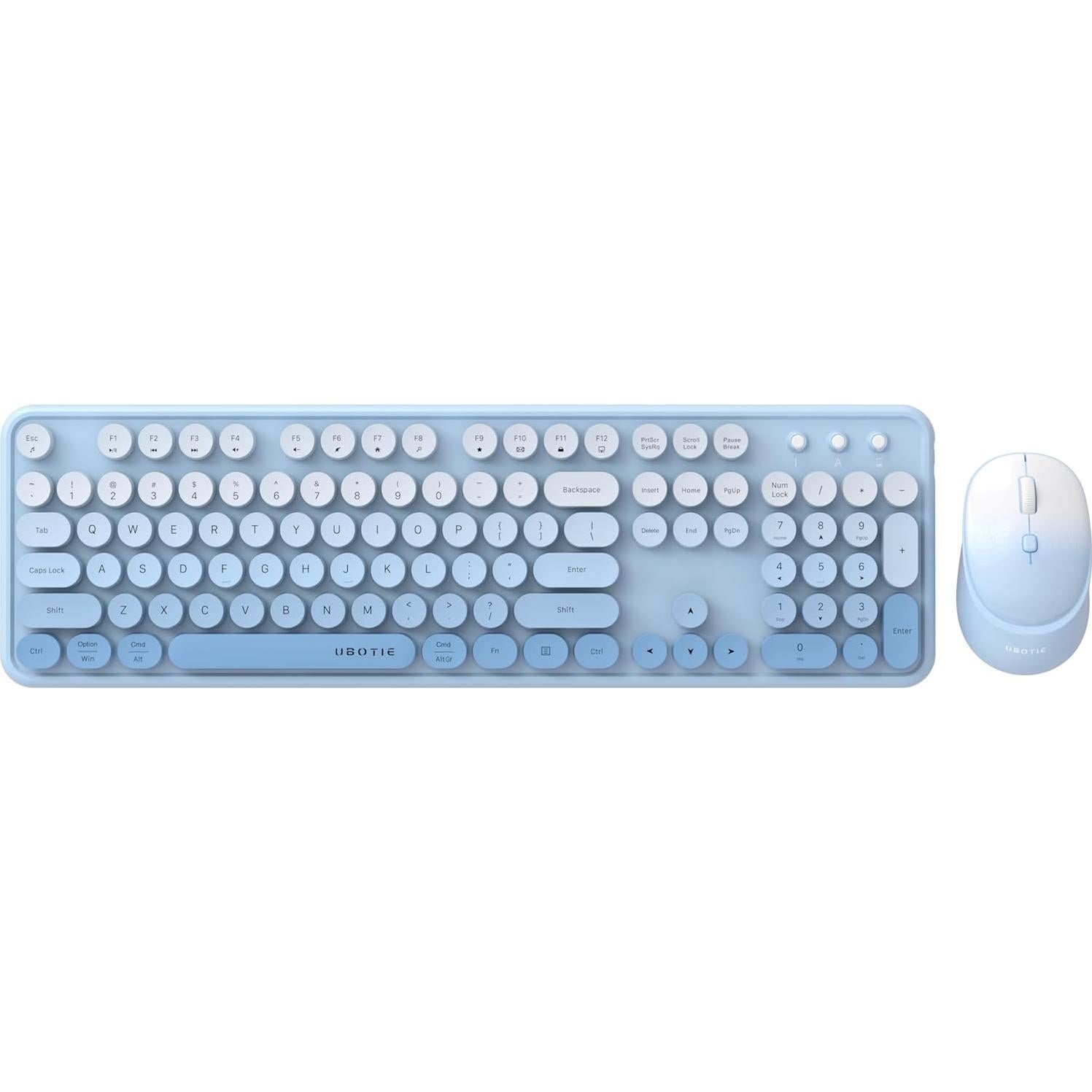 Teclado Inalámbrico UBOTIE Combo con Ratón Óptico Azul