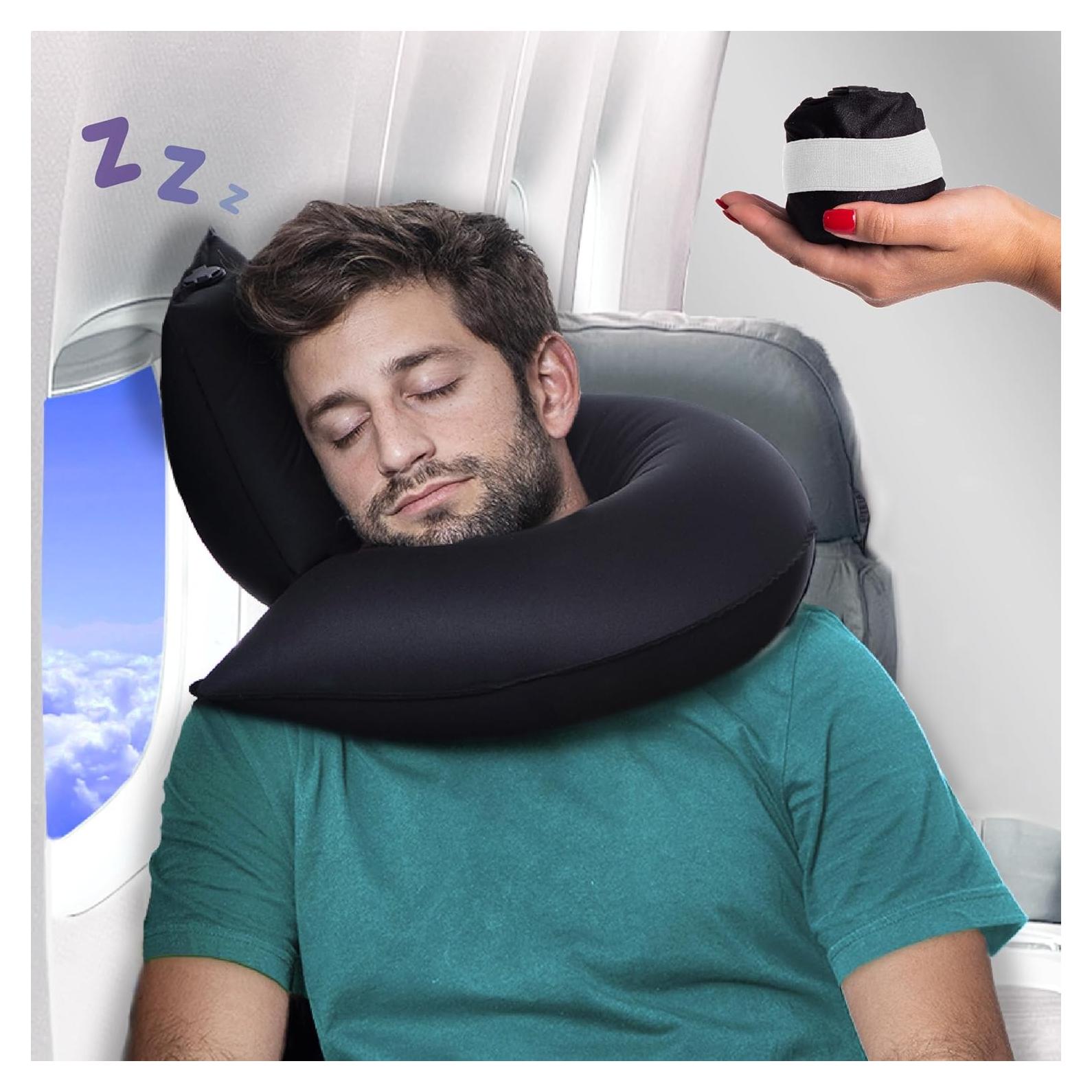 Almohada de Viaje Inflable CANDY CANE - Soporte 360° Negro
