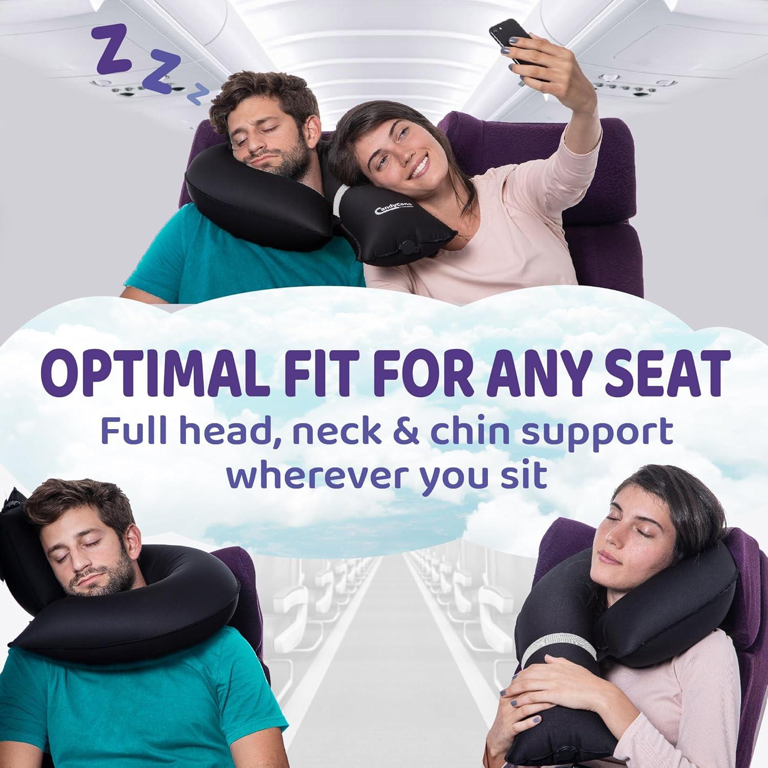 Almohada de Viaje Inflable CANDY CANE - Soporte 360° Negro