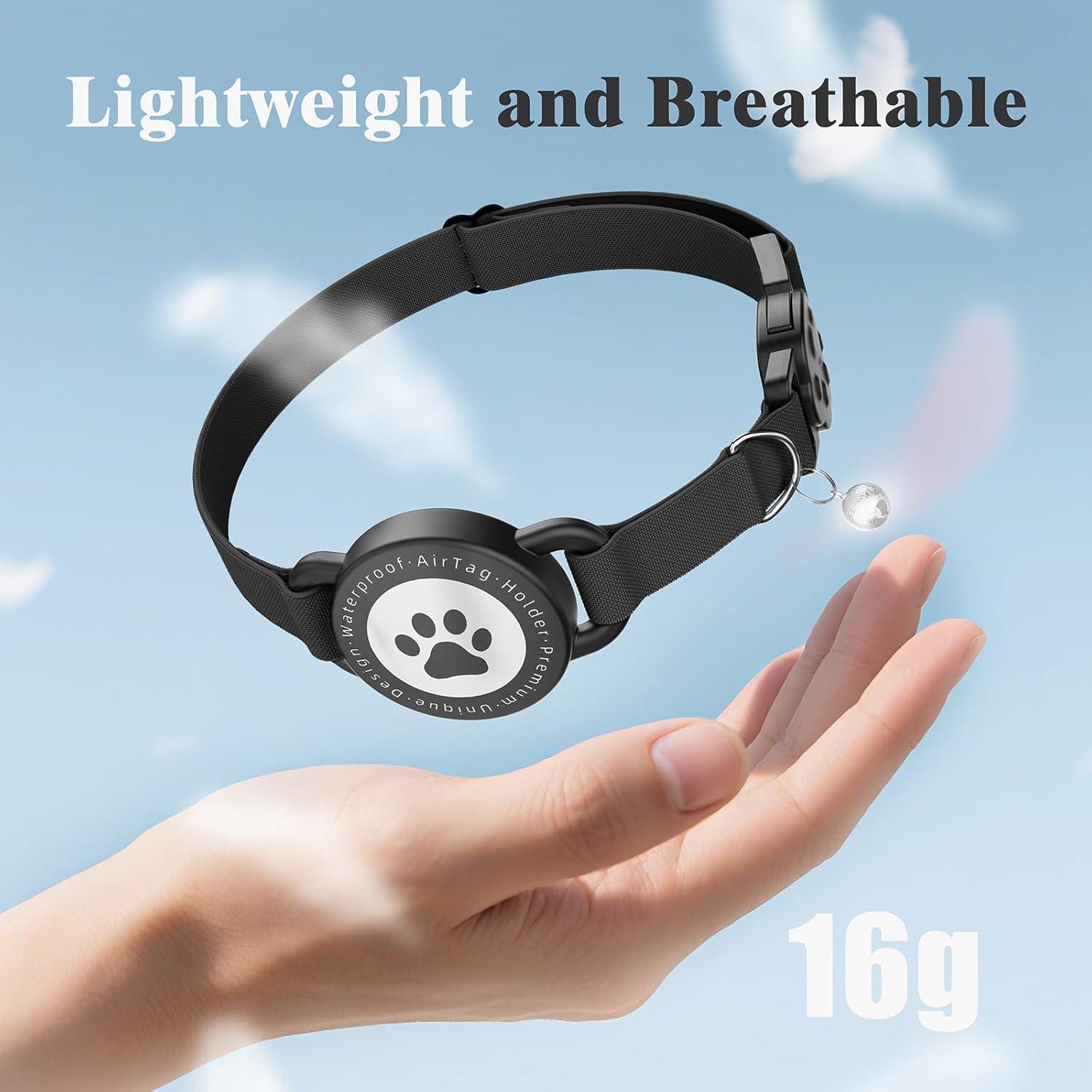 Collar para Gato Odokele con Soporte para AirTag Negro 20-31.75 cm