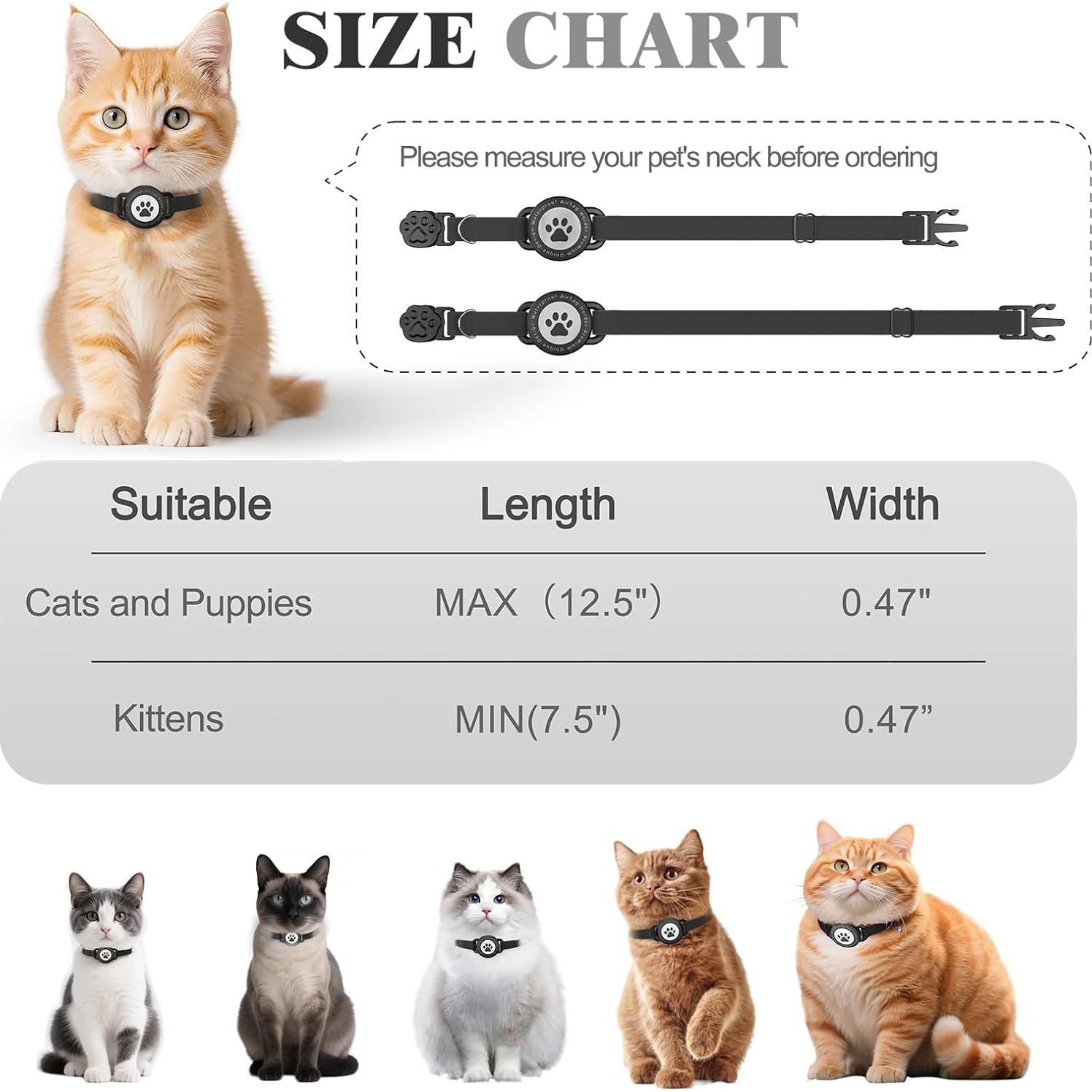 Collar para Gato Odokele con Soporte para AirTag Negro 20-31.75 cm