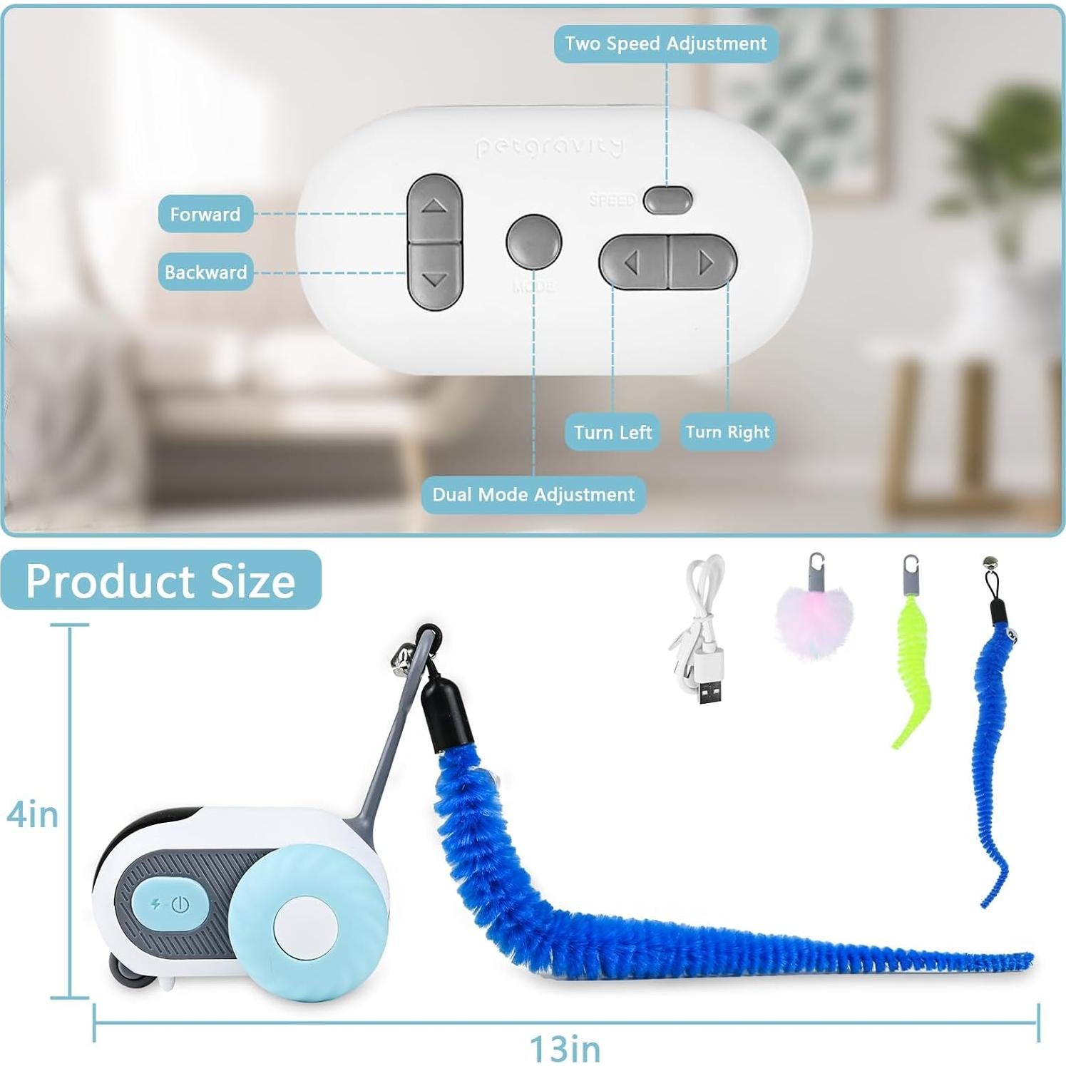 Coche de Juguete Eléctrico para Gatos Teazys Turbo Tail 2.0 Azul