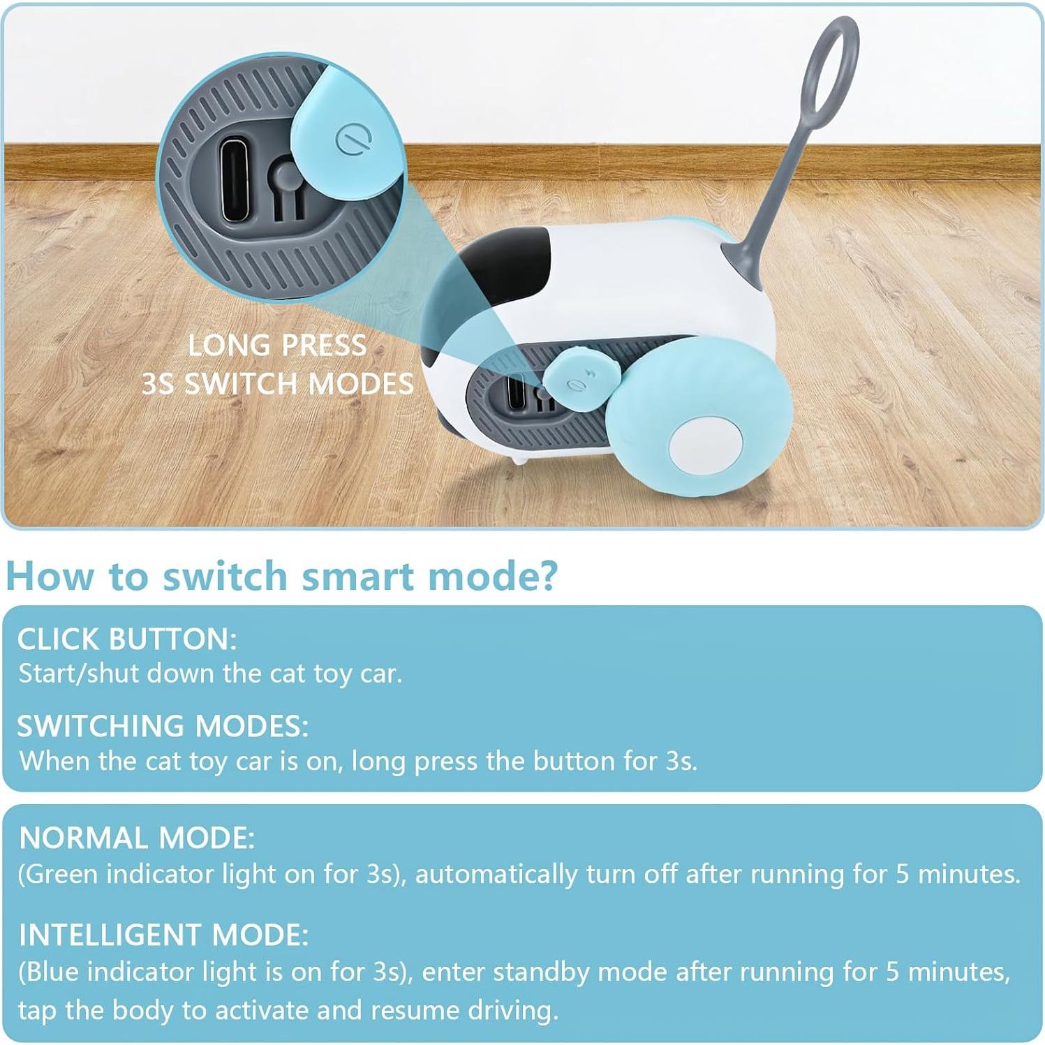 Coche de Juguete Eléctrico para Gatos Teazys Turbo Tail 2.0 Azul