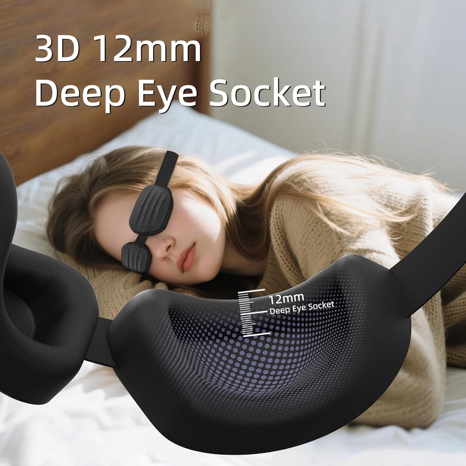 CLOZIA Máscara de Sueño 3D Negra para Ojos Secos y Durmientes de Lado