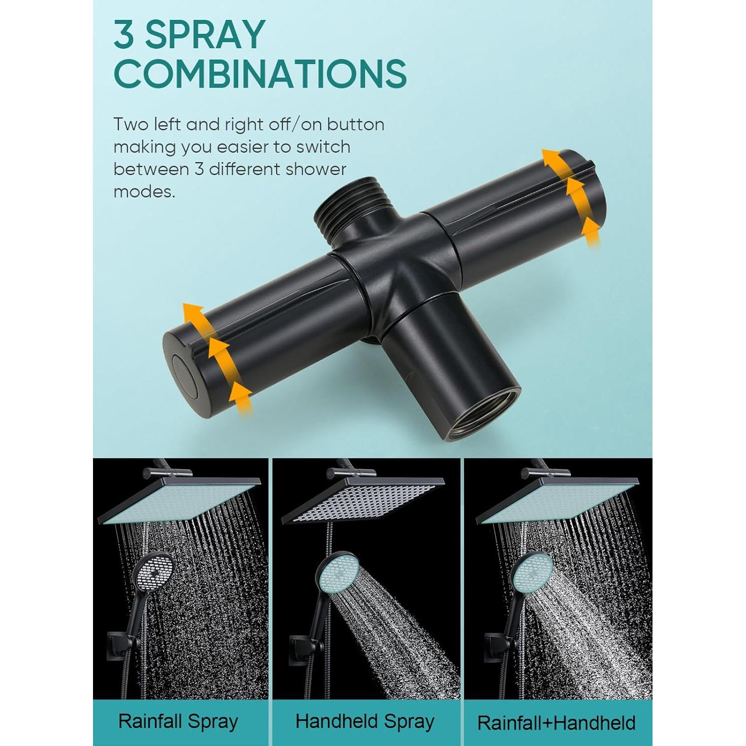 Cabezal de Ducha de Lluvia Cobbe 30 cm con Mano 6 Modos Negro