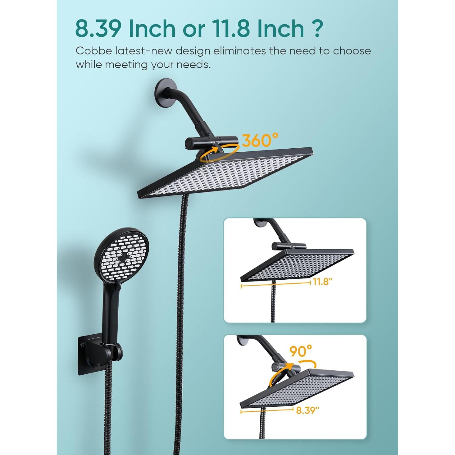 Cabezal de Ducha de Lluvia Cobbe 30 cm con Mano 6 Modos Negro