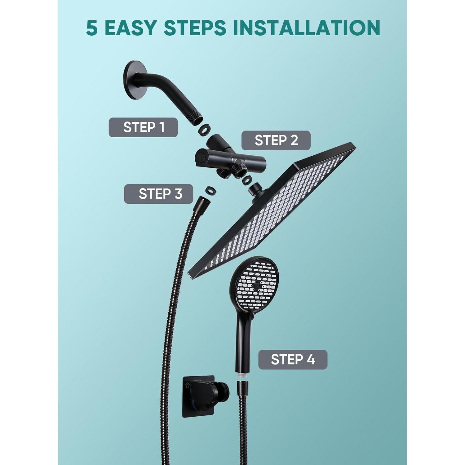 Cabezal de Ducha de Lluvia Cobbe 30 cm con Mano 6 Modos Negro