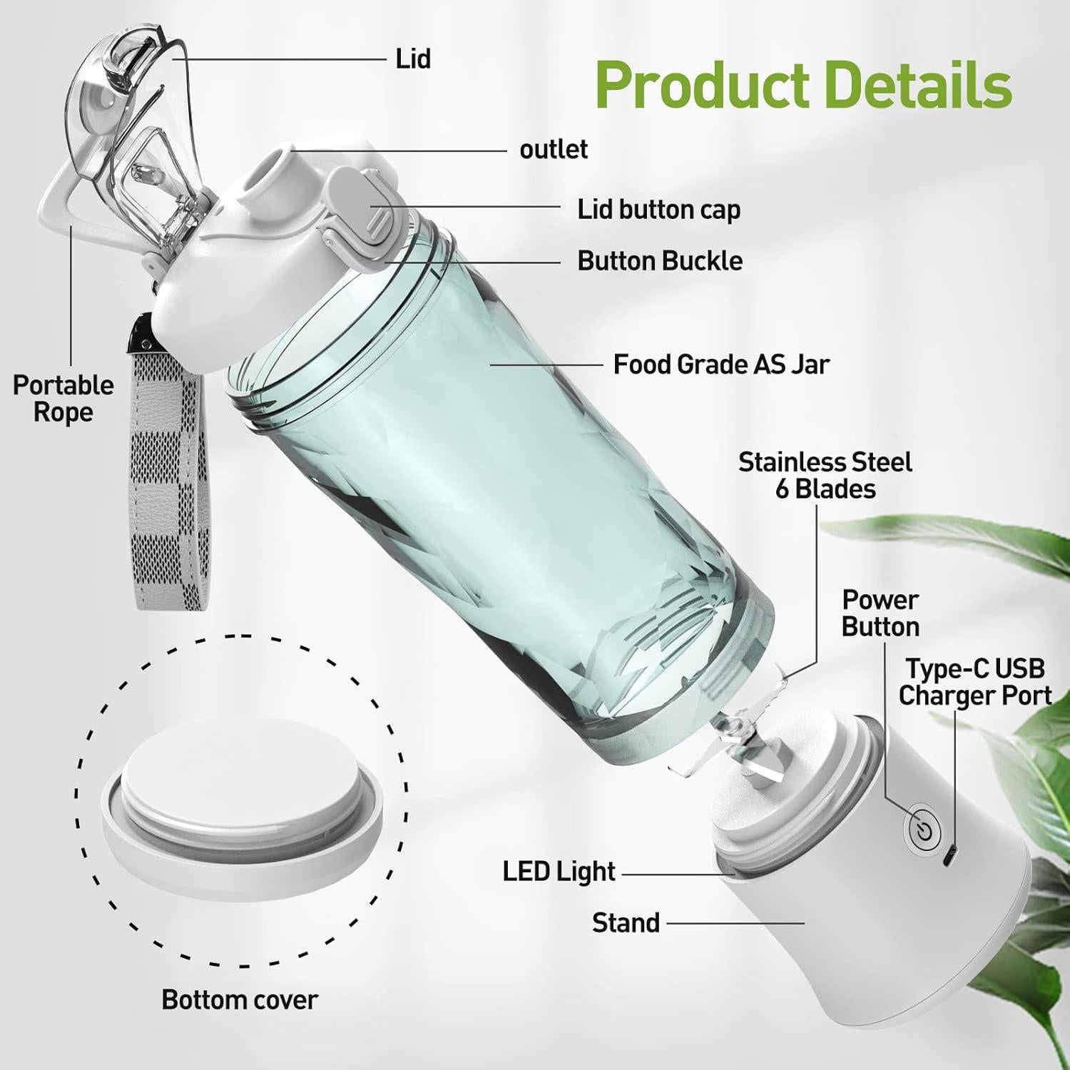 Mezclador Portátil FLYING APSARAS 600ml Recargable USB Blanco