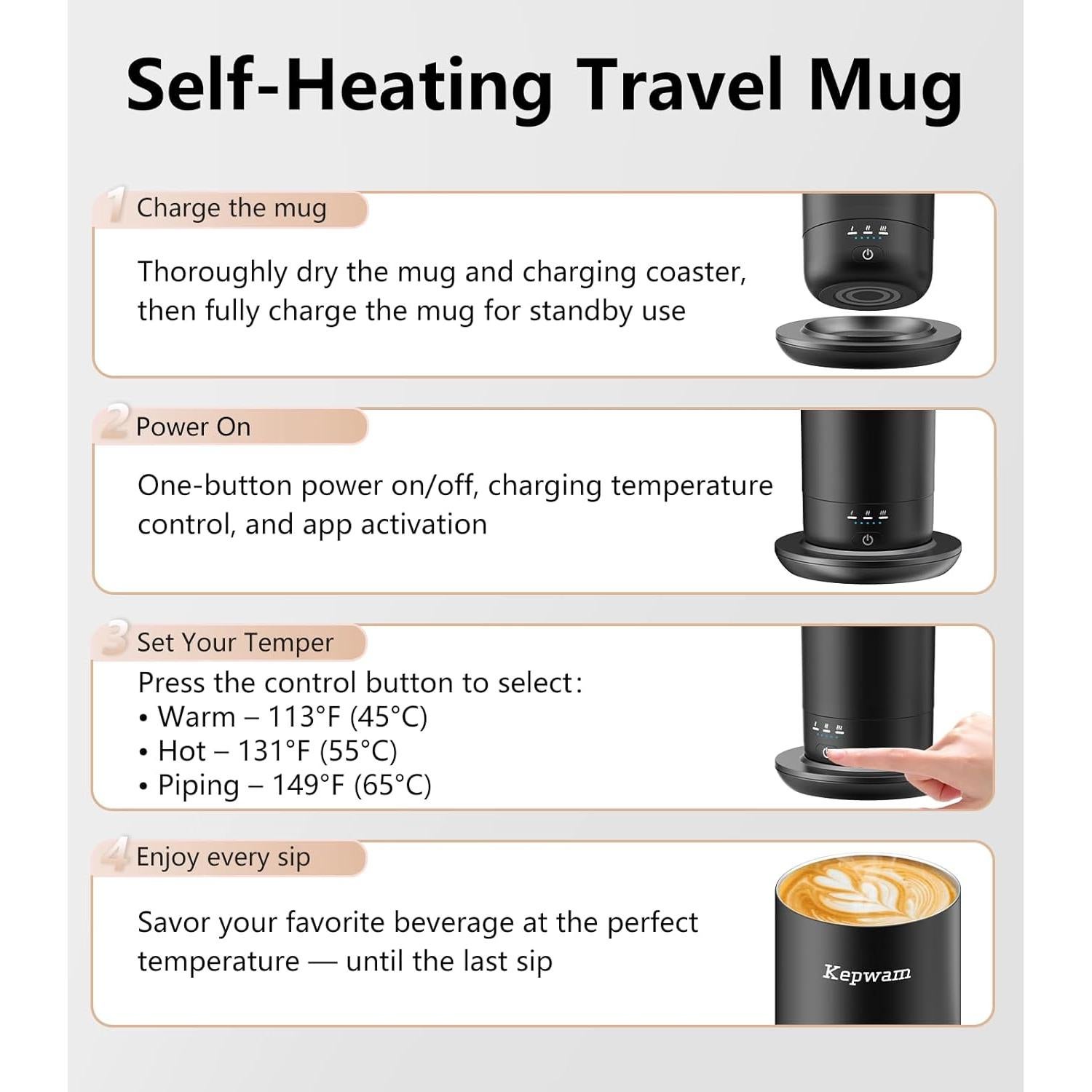 Taza de Viaje Autocalentable Kepwam 20oz Control Temperatura