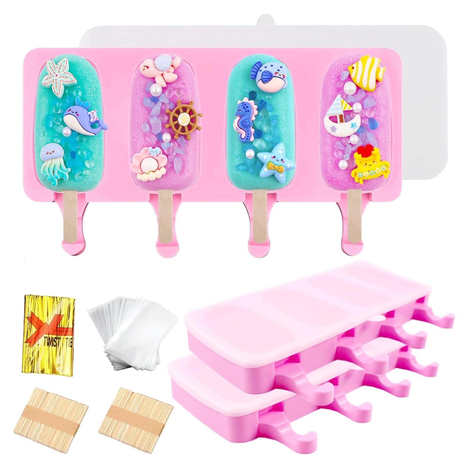 Juego de 3 Moldes de Silicona para Paletas WKNGM Rosa