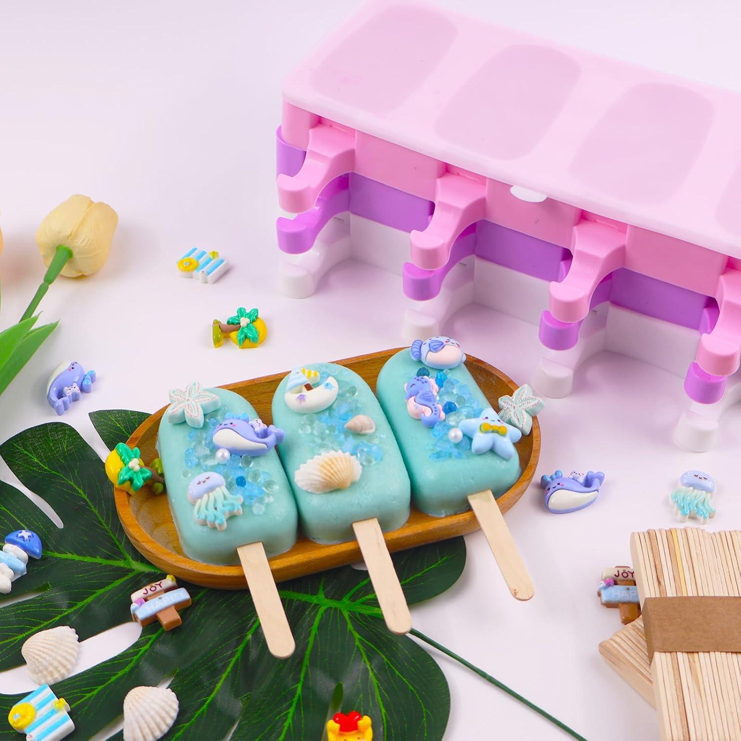 Juego de 3 Moldes de Silicona para Paletas WKNGM Rosa