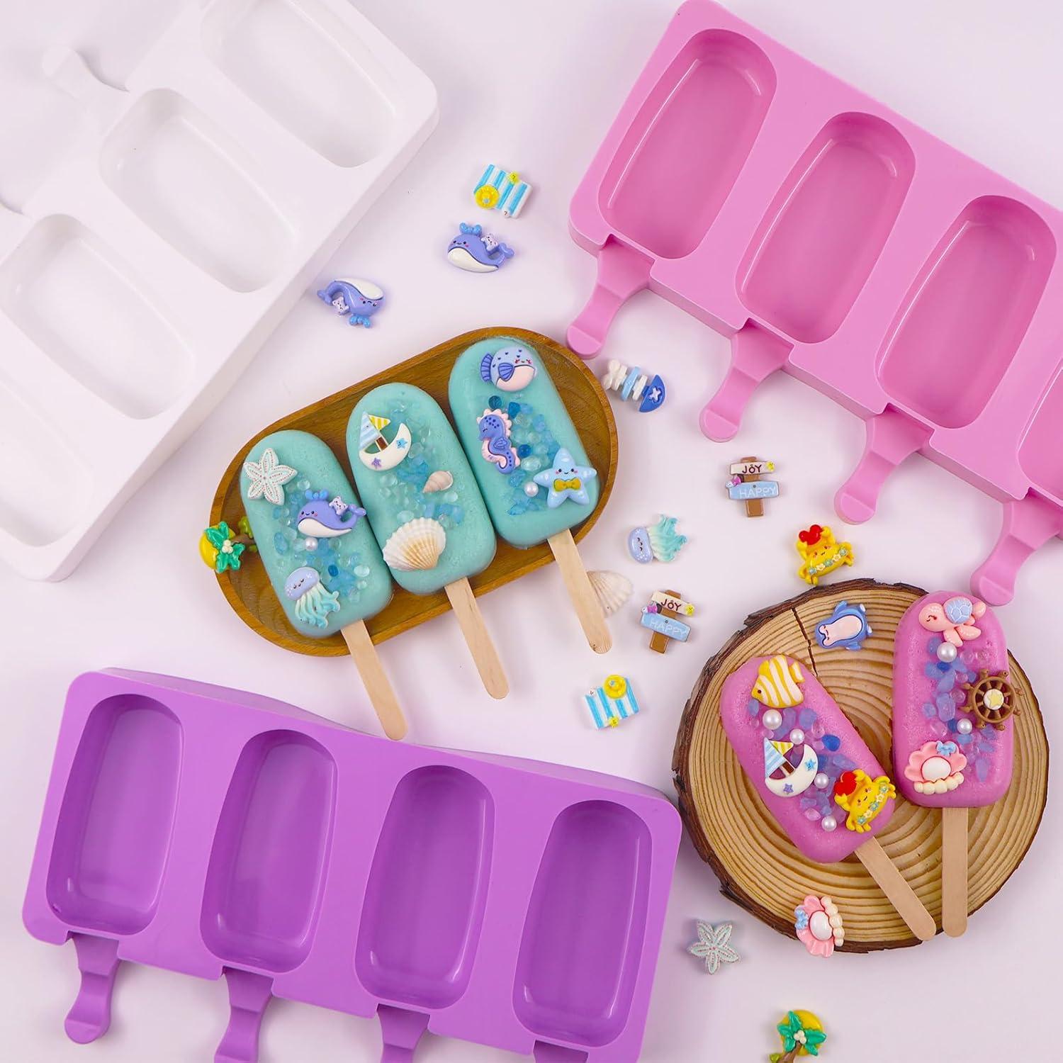 Juego de 3 Moldes de Silicona para Paletas WKNGM Rosa