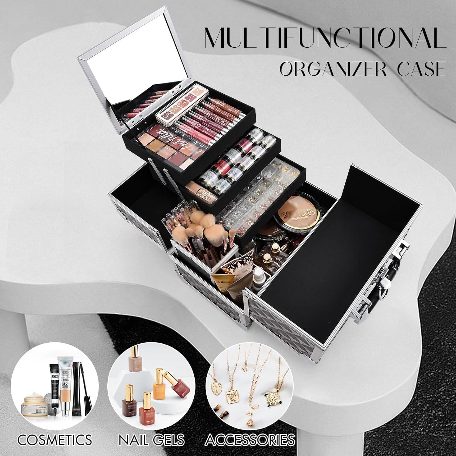 Estuche de Maquillaje Profesional Negro M88HV 3 Niveles con Espejo