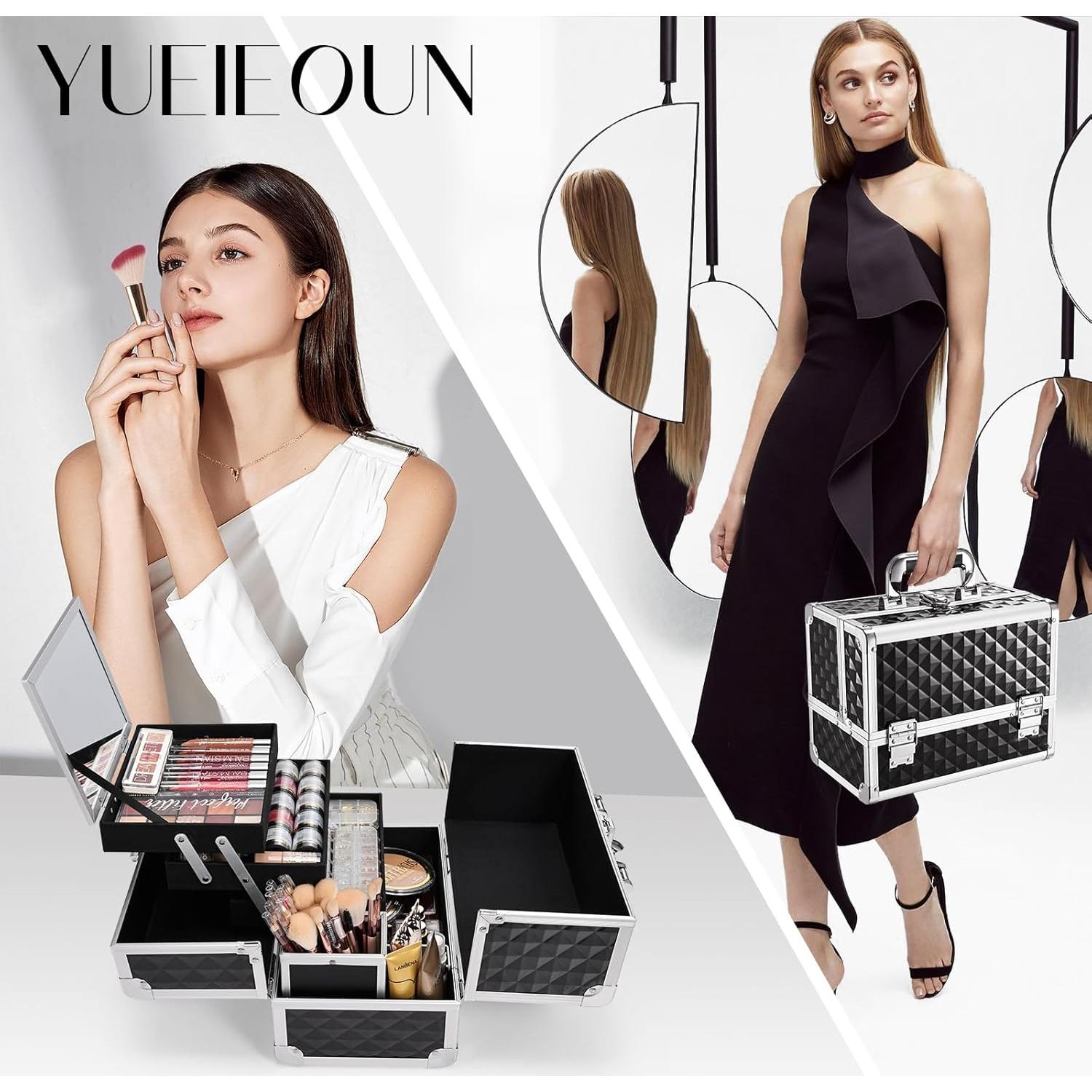 Estuche de Maquillaje Profesional Negro M88HV 3 Niveles con Espejo