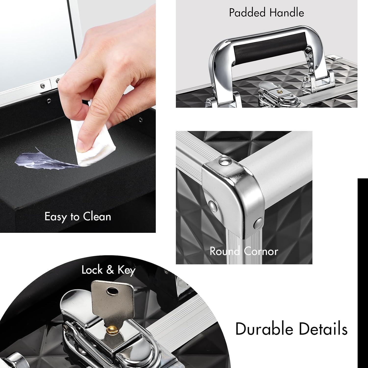 Estuche de Maquillaje Profesional Negro M88HV 3 Niveles con Espejo