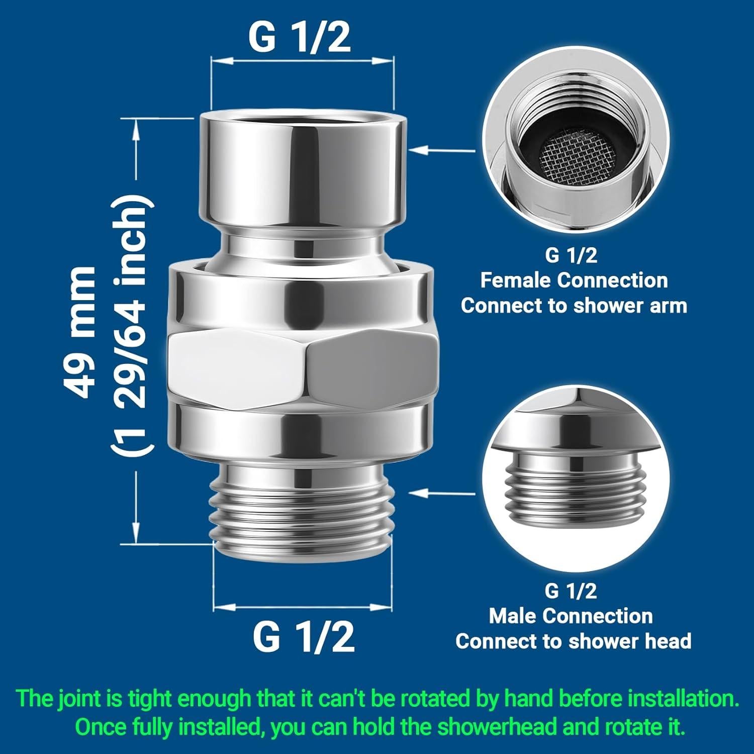Adaptador de Cabezal de Ducha KAEZDD con Junta Giratoria de Latón