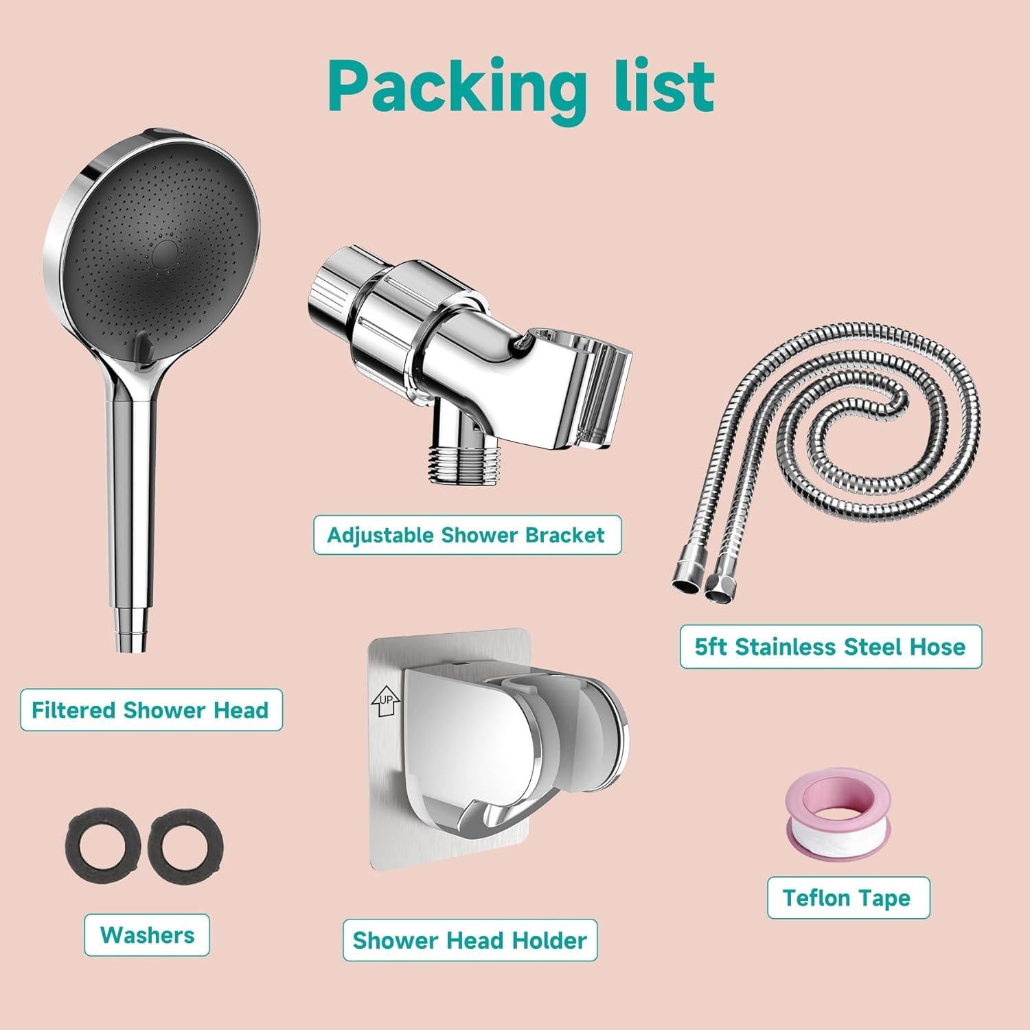 Cabezal de Ducha Filtrado JITTGO 6" Alta Presión 6 Modos