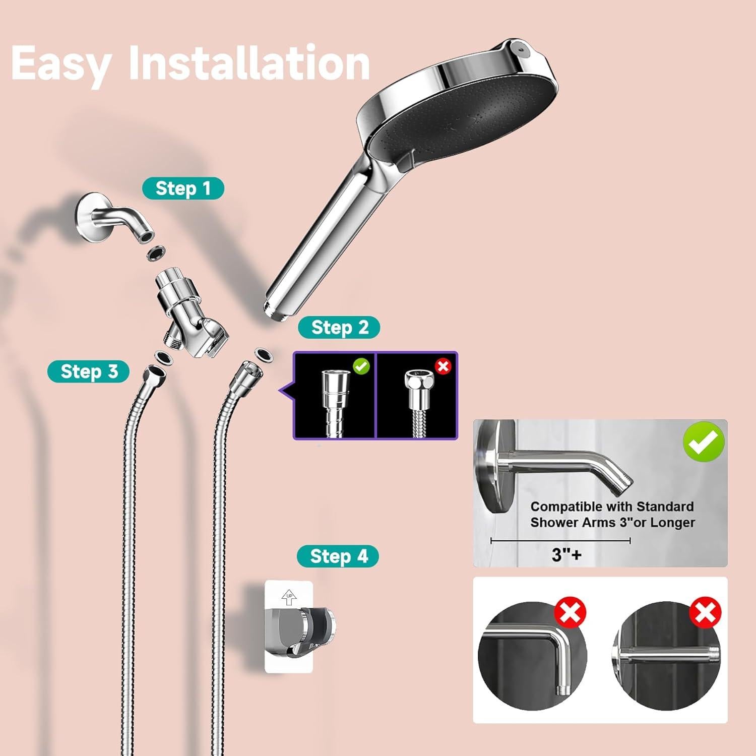 Cabezal de Ducha Filtrado JITTGO 6" Alta Presión 6 Modos