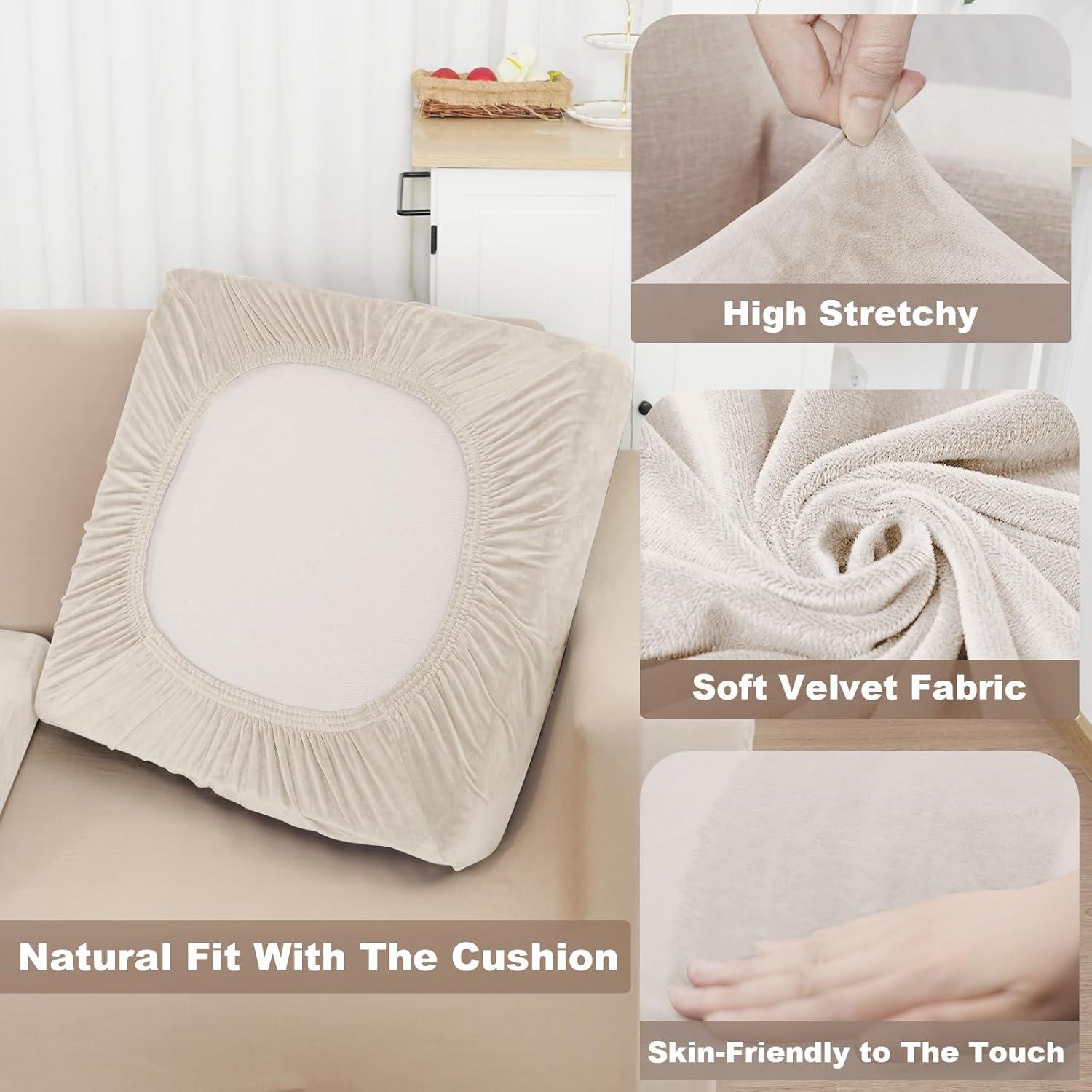 Funda de Cojín de Sofá NAISI Beige Estirable para Asiento