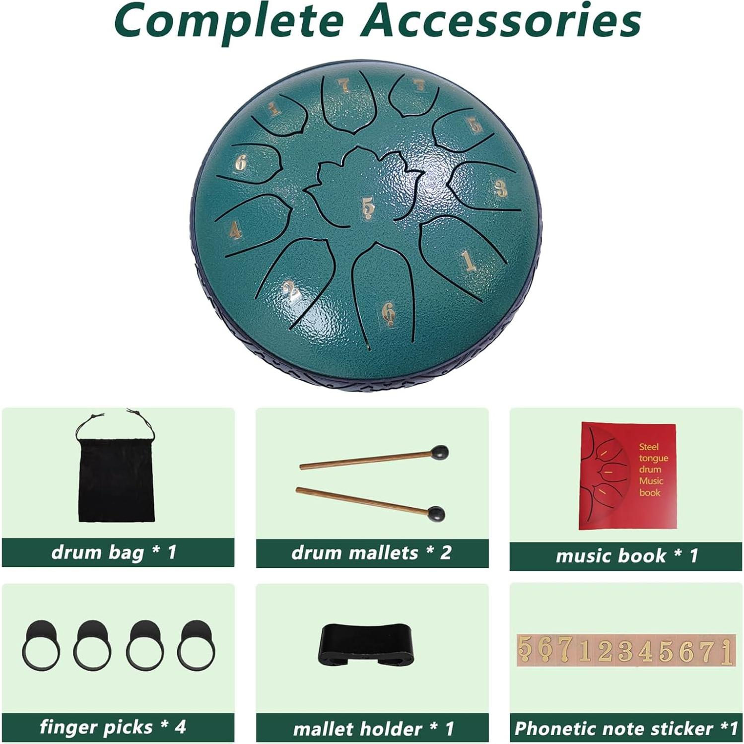 Tambor de Lengua de Acero 11 Notas 15 cm Esmeralda LONCHAN