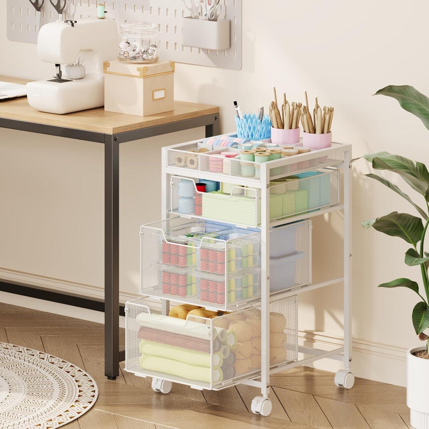 Carro de Utilidad Rodante Hayexiha Blanco 3 Cajones 64cm