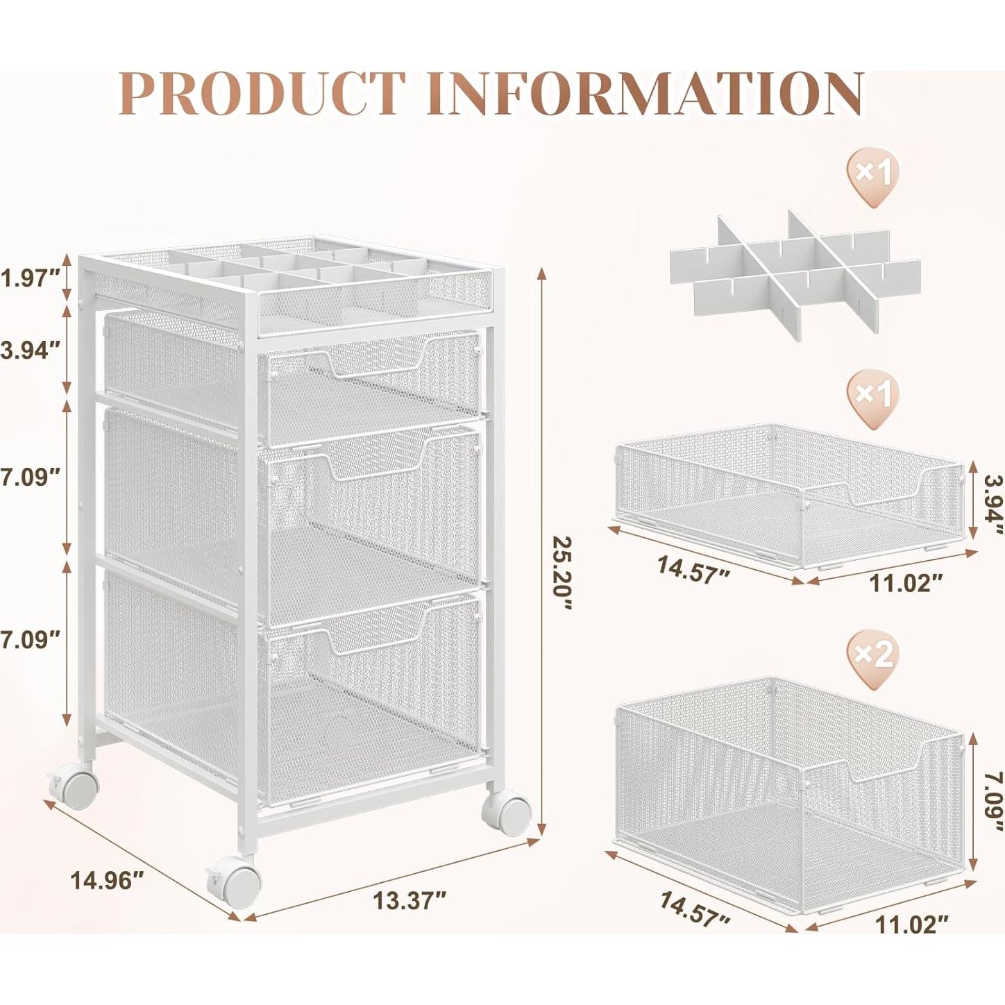 Carro de Utilidad Rodante Hayexiha Blanco 3 Cajones 64cm