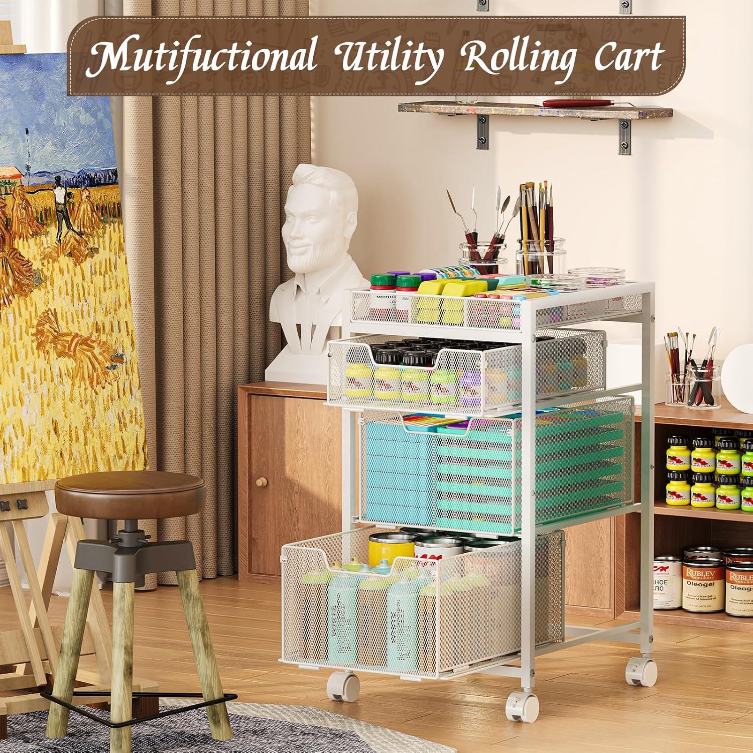 Carro de Utilidad Rodante Hayexiha Blanco 3 Cajones 64cm