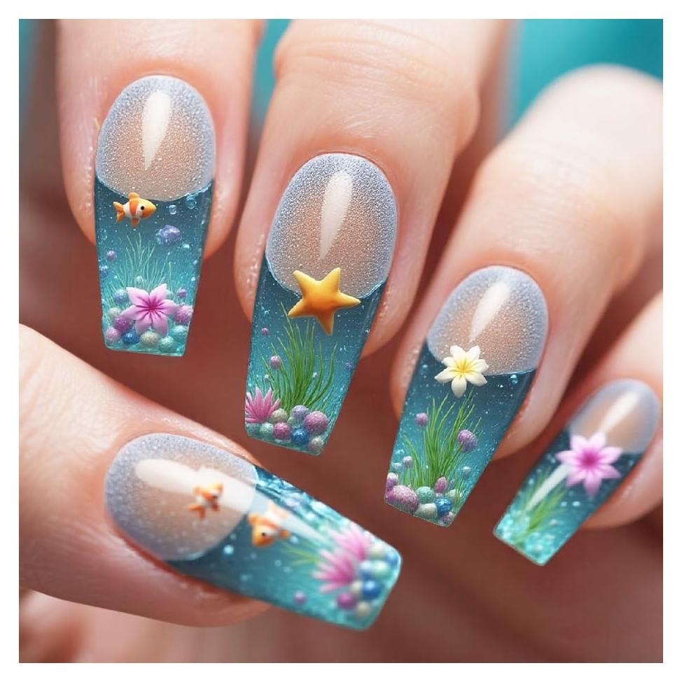 Uñas Postizas NGMATY Rectangulares 3D Misterio del Mar