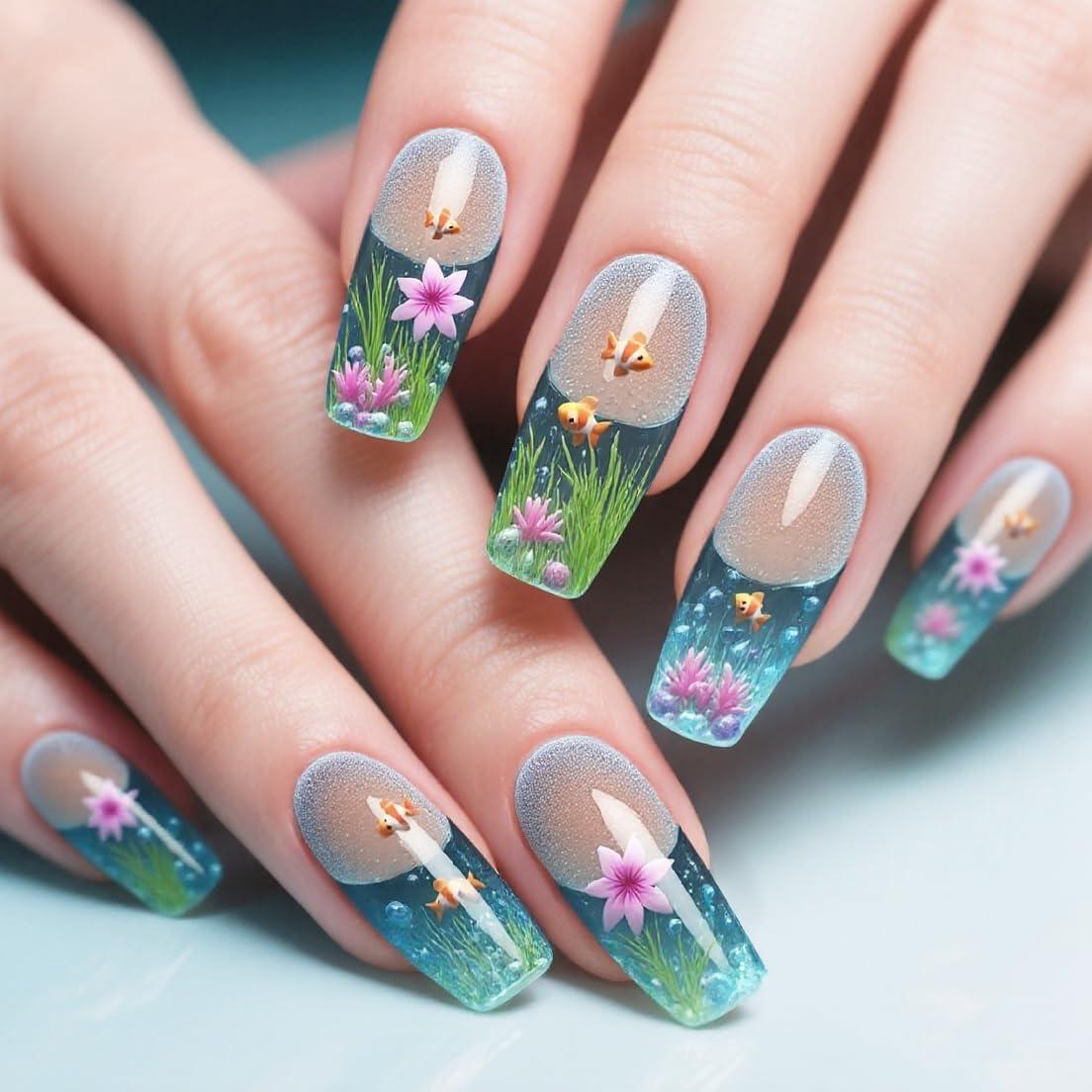 Uñas Postizas NGMATY Rectangulares 3D Misterio del Mar