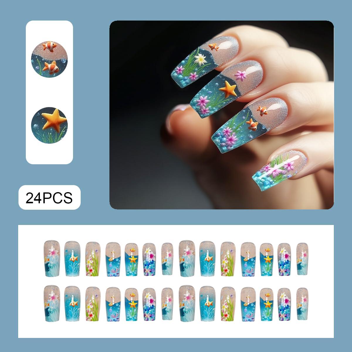 Uñas Postizas NGMATY Rectangulares 3D Misterio del Mar