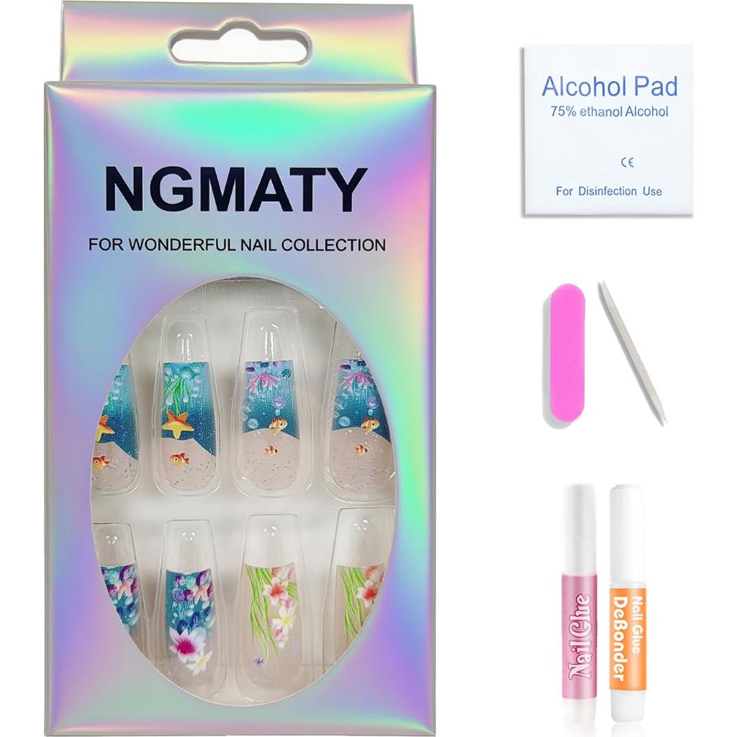 Uñas Postizas NGMATY Rectangulares 3D Misterio del Mar