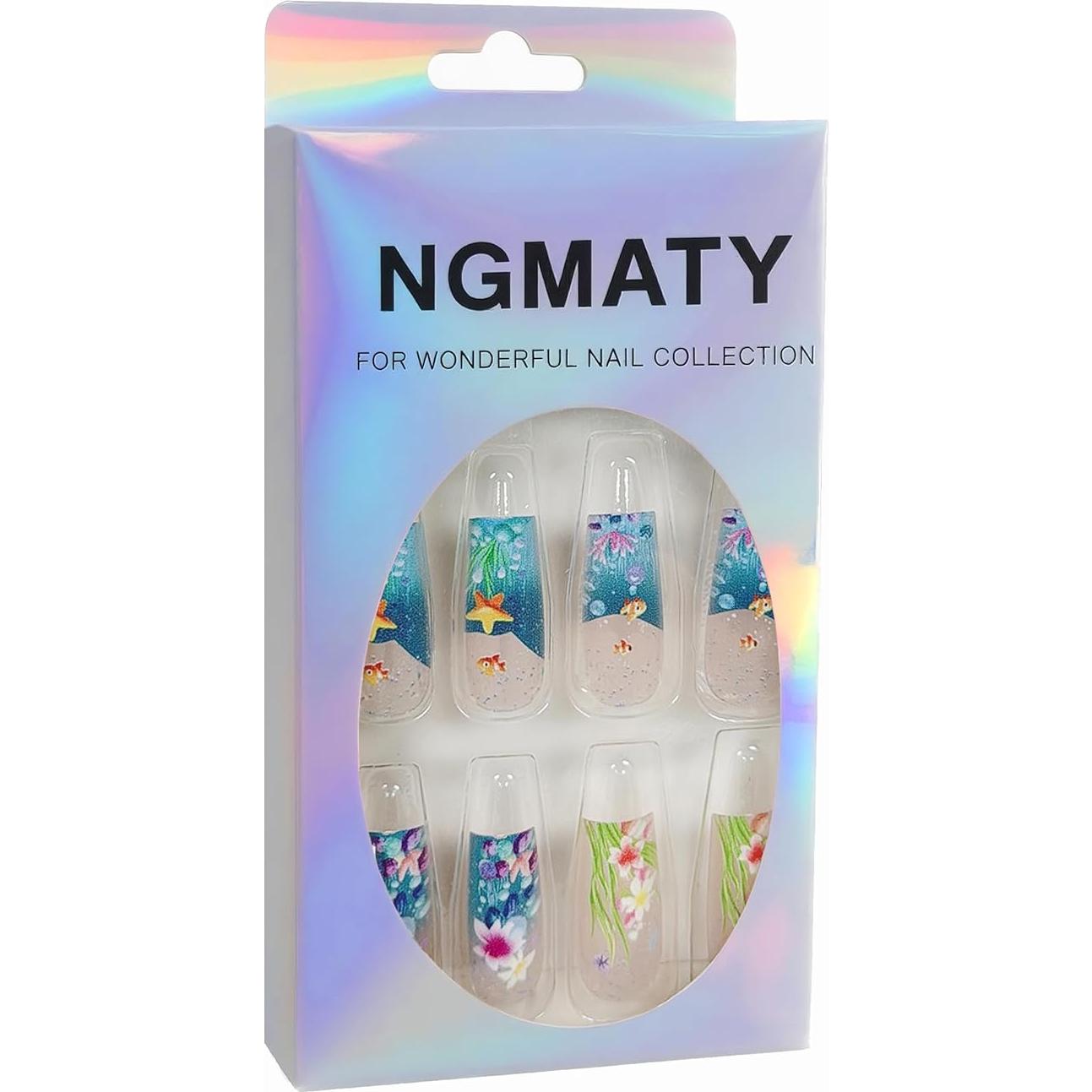 Uñas Postizas NGMATY Rectangulares 3D Misterio del Mar