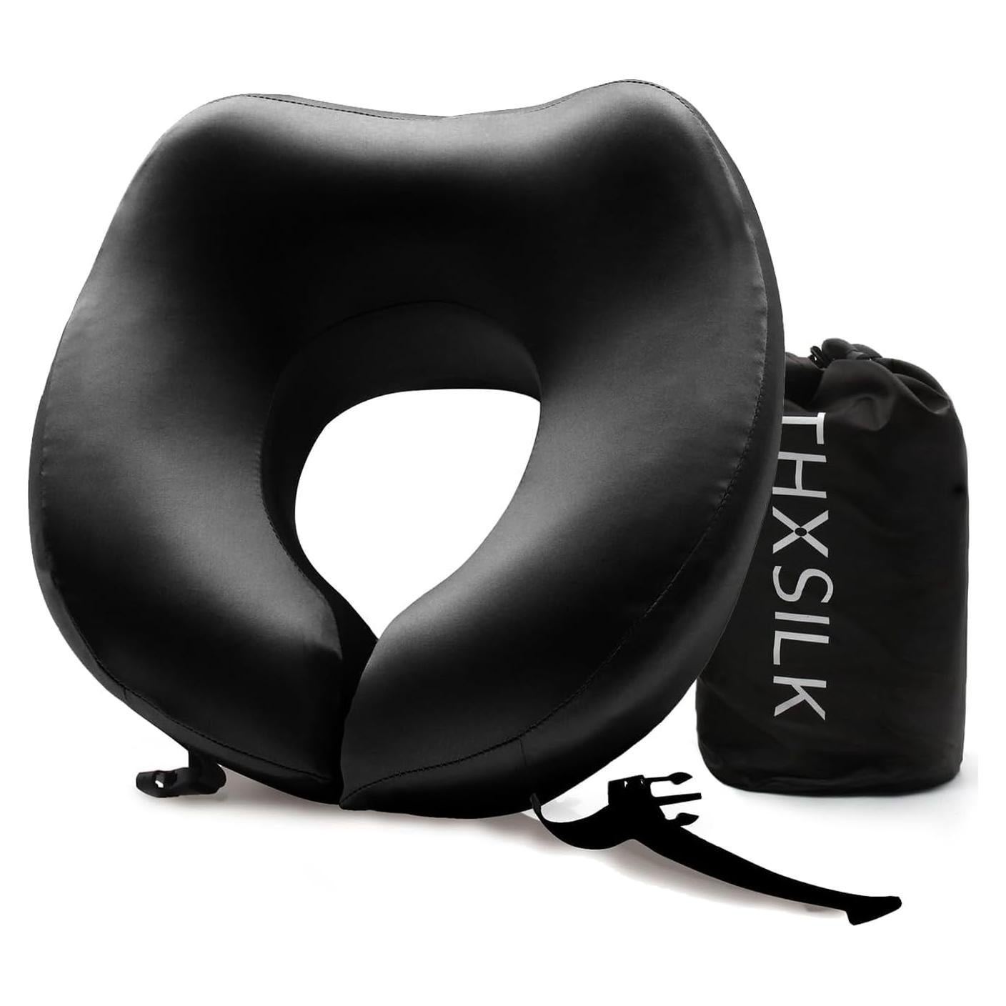 Almohada de Cuello THXSILK 100% Seda y Espuma de Memoria Negra