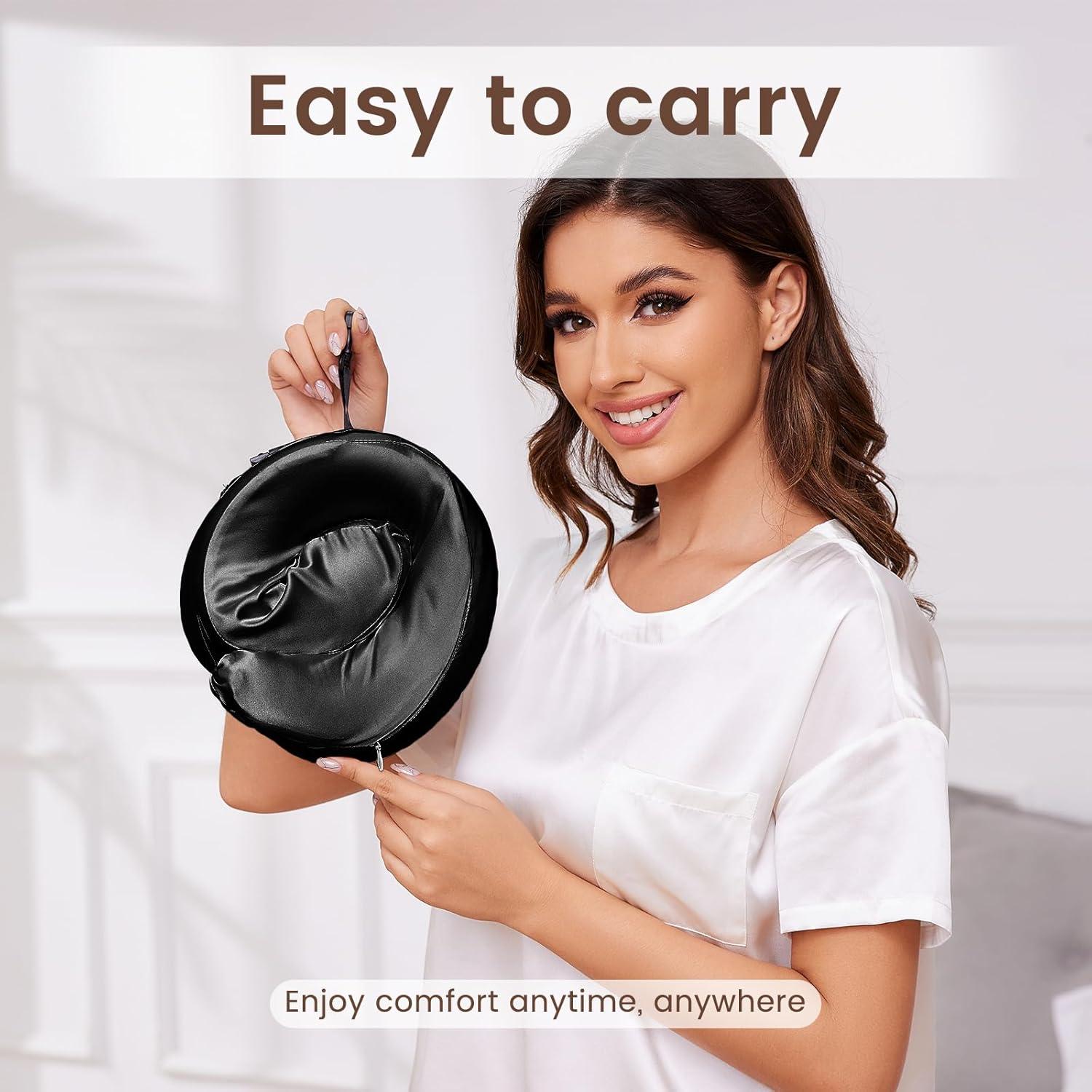 Almohada de Cuello THXSILK 100% Seda y Espuma de Memoria Negra