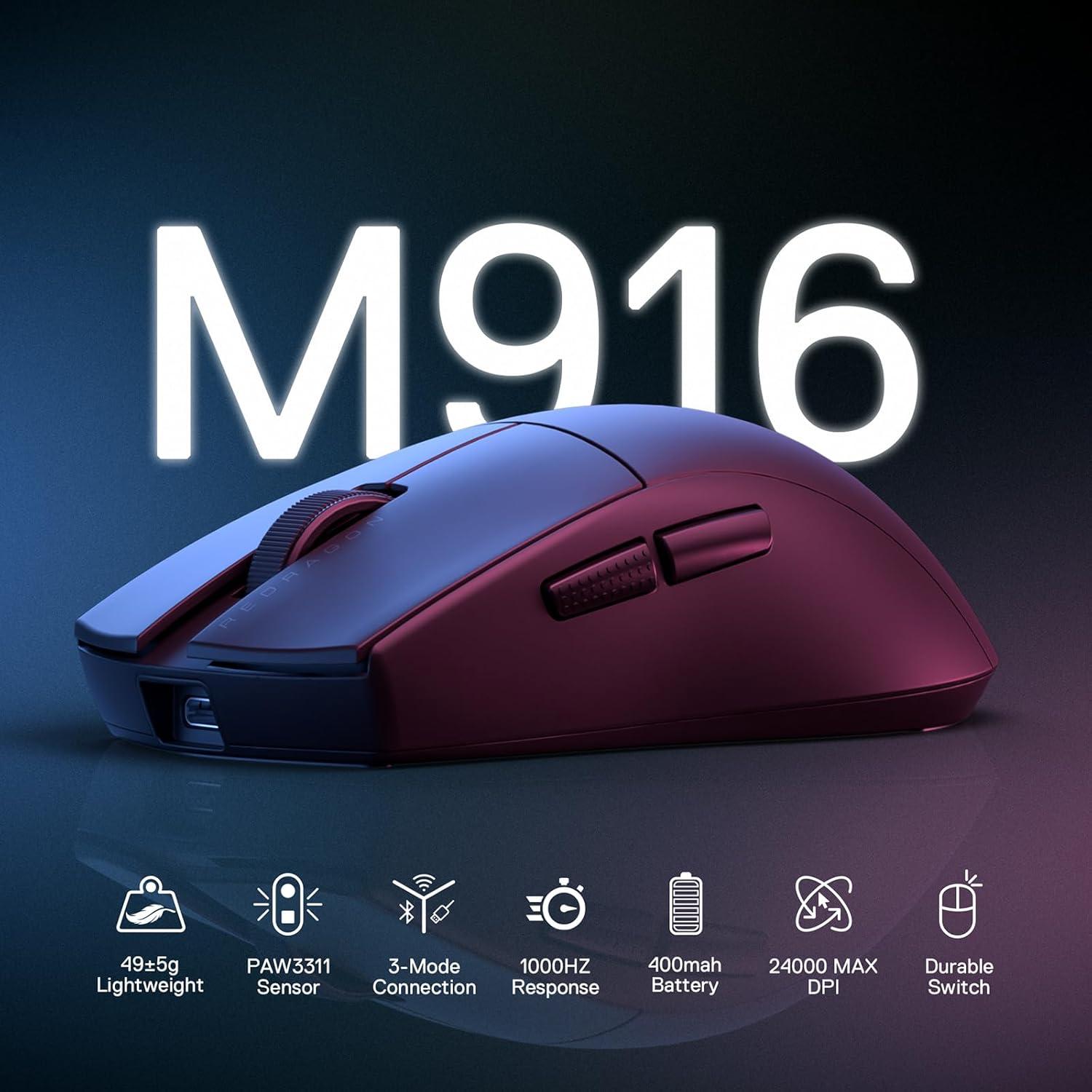 Redragon M916S Ratón Gaming Inalámbrico 49g 24000 DPI Rosa