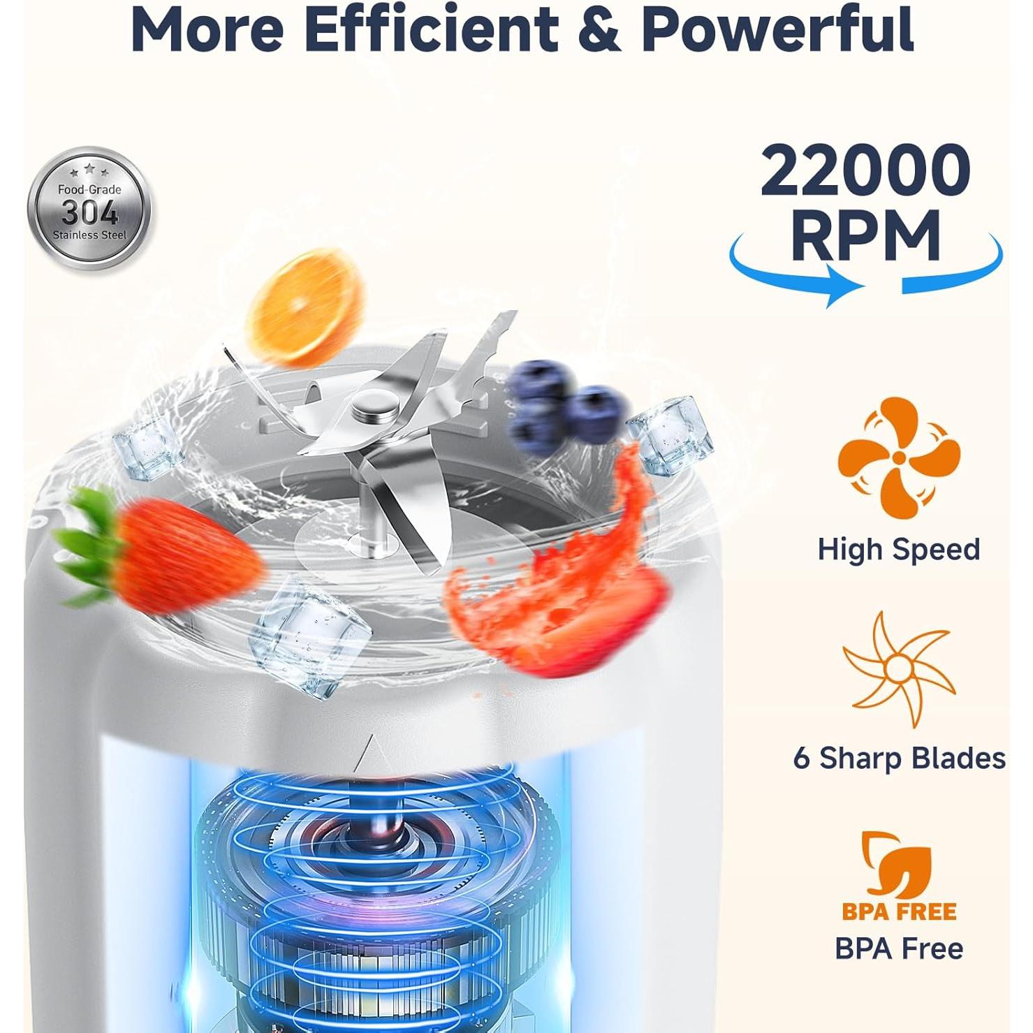 COKUNST Portable Blender, Small Smoothie & Shake Maker with LED Display, 17 oz (500ml) Personal Blender with 6 Blades, USB C Rechargeable Juice Mixer with Extra Lid for Travel, Office, Gym, Home