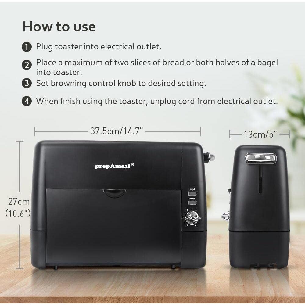 Tostadora de ranura larga prepAmeal 2 rebanadas 800W negra