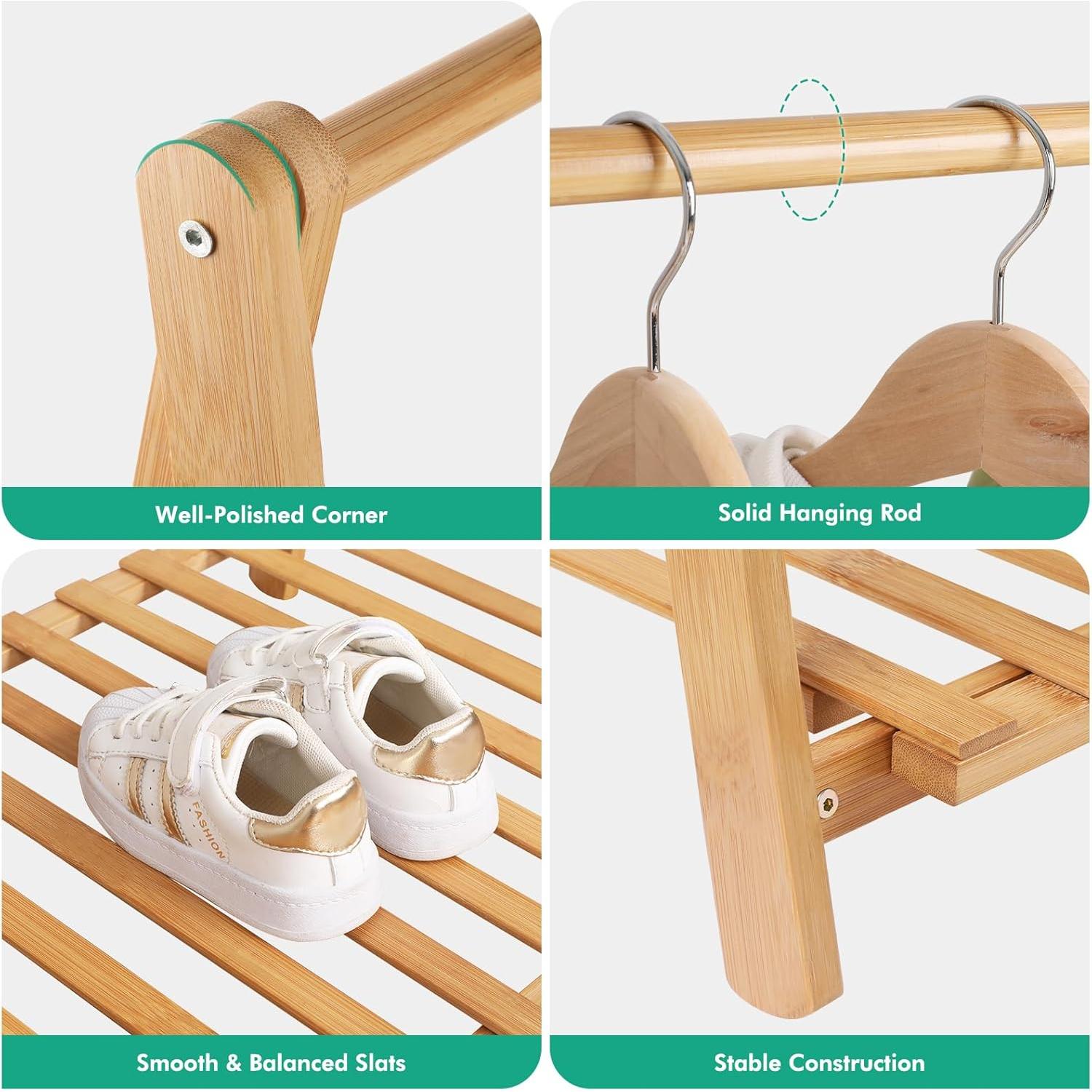 Perchero Infantil Jotsport de Bambú con Estante 107 cm