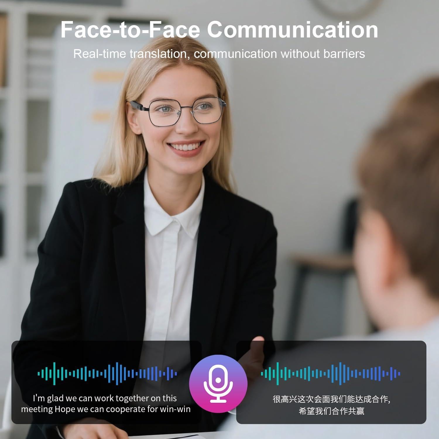 Gafas de Traducción Inteligente AI UF-11, Bluetooth, Reducción de Ruido