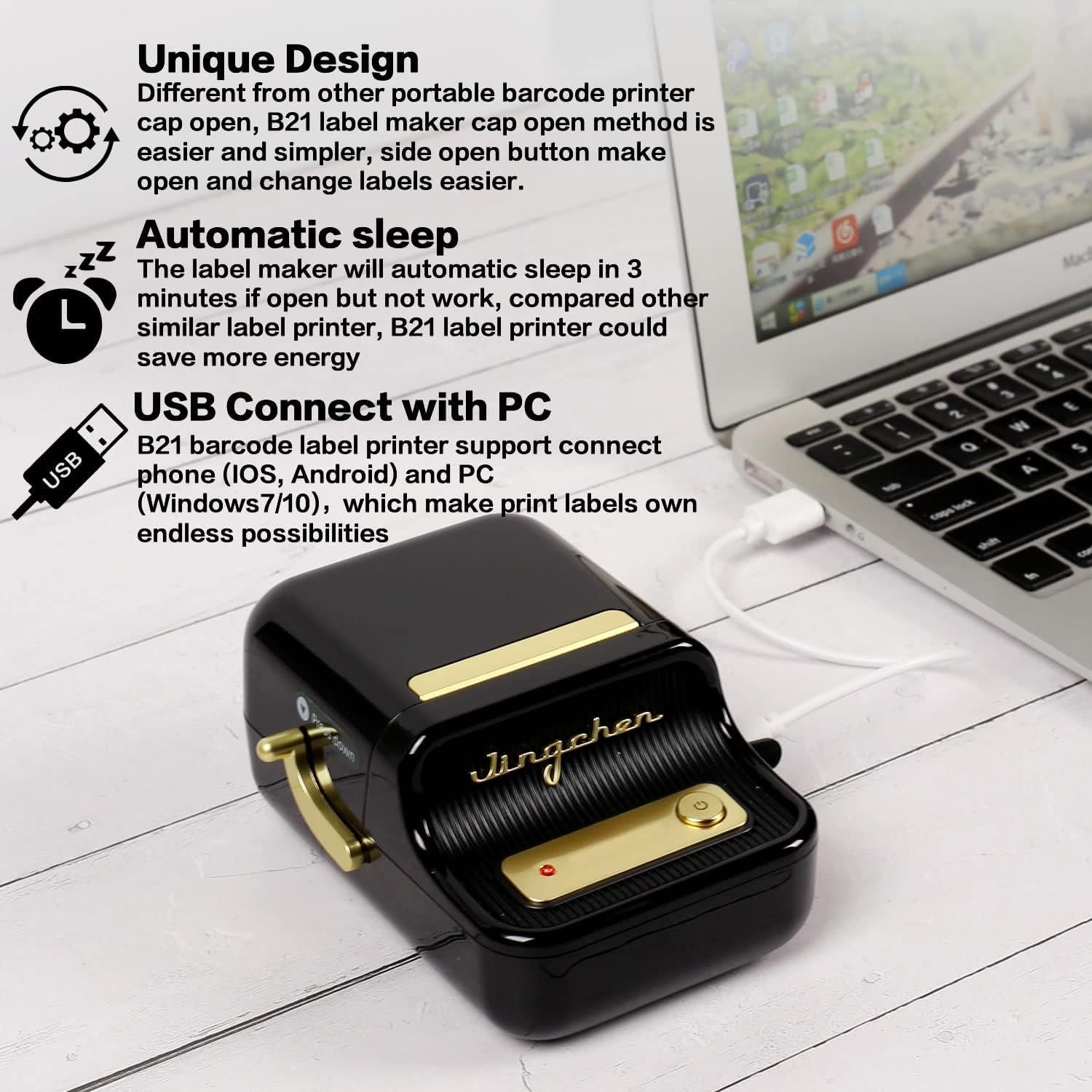 Impresora de Etiquetas Térmica B21 Portátil Bluetooth Negro