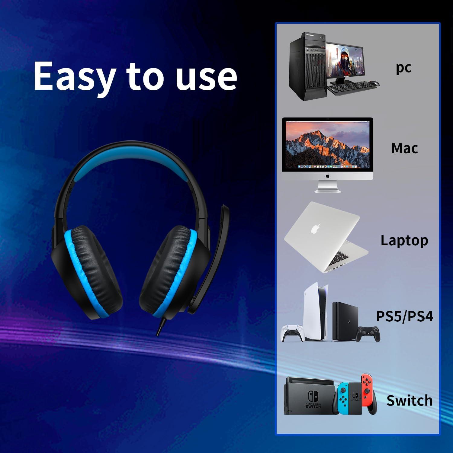 Auriculares Gaming ETWAR B3 Azul con Micrófono y Cancelación de Ruido