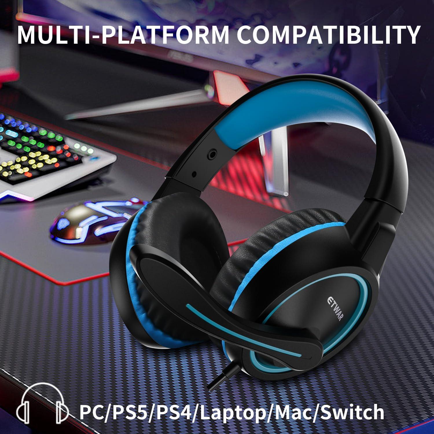 Auriculares Gaming ETWAR B3 Azul con Micrófono y Cancelación de Ruido