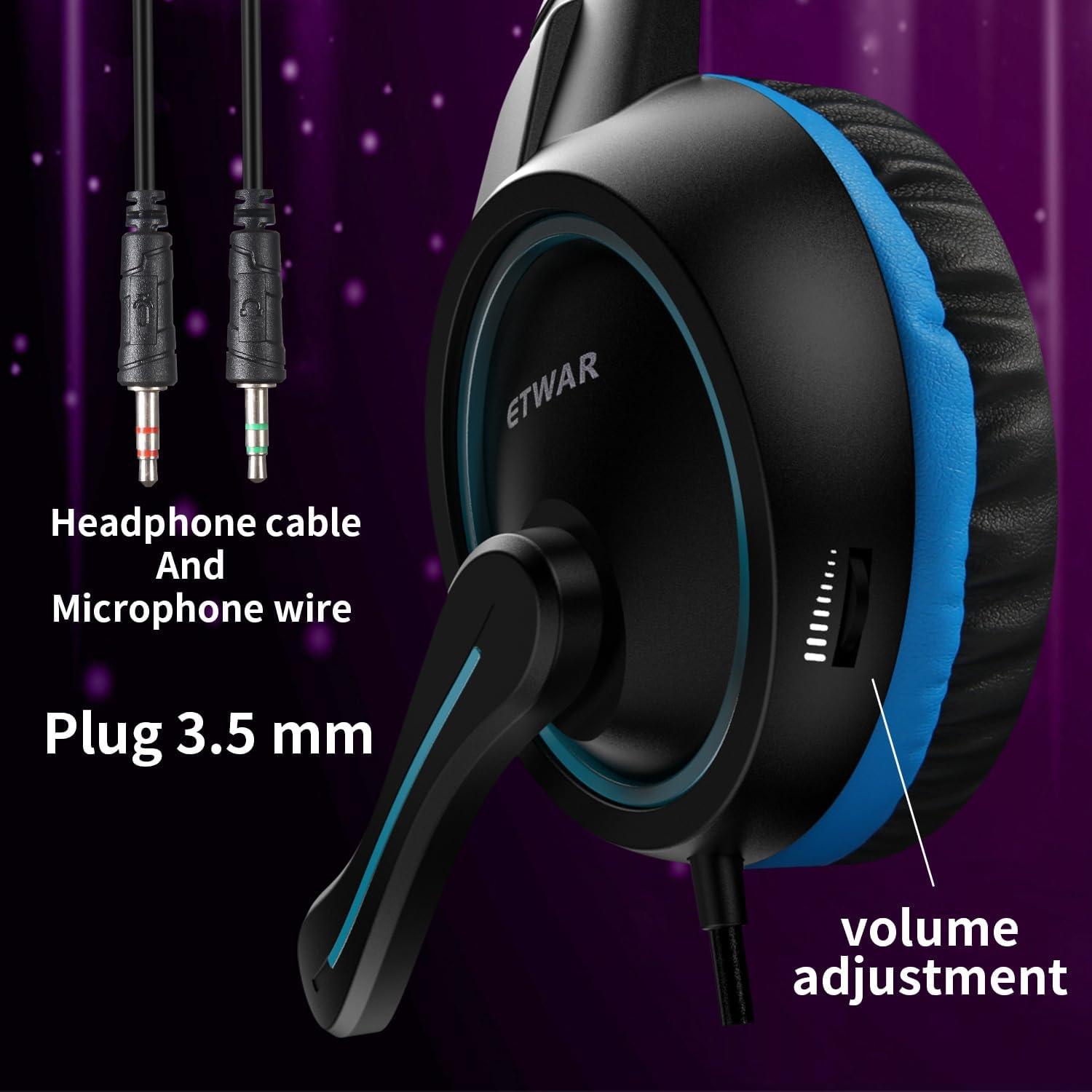 Auriculares Gaming ETWAR B3 Azul con Micrófono y Cancelación de Ruido