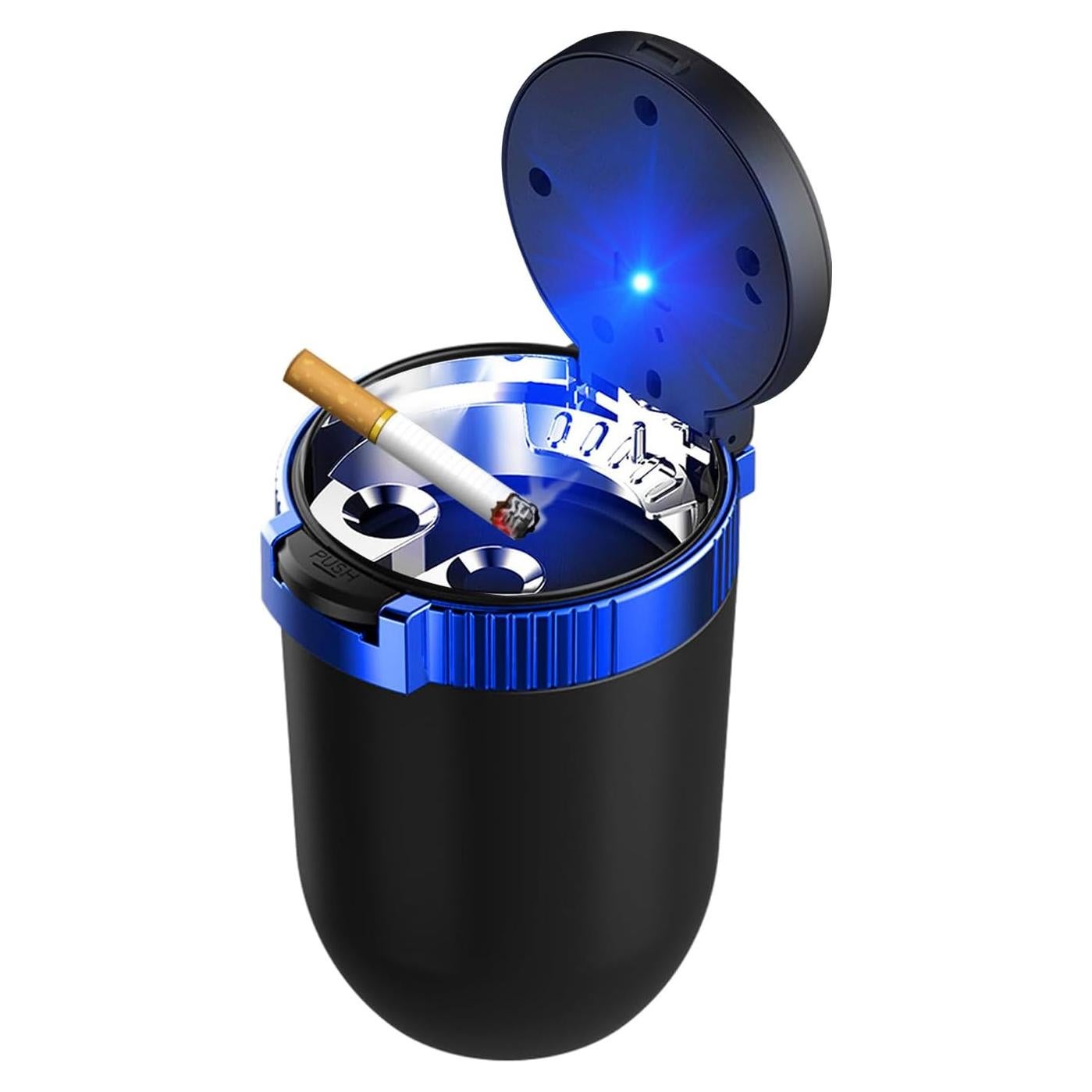 Cenicero de coche Dickno con tapa y luz LED azul, 1 PC