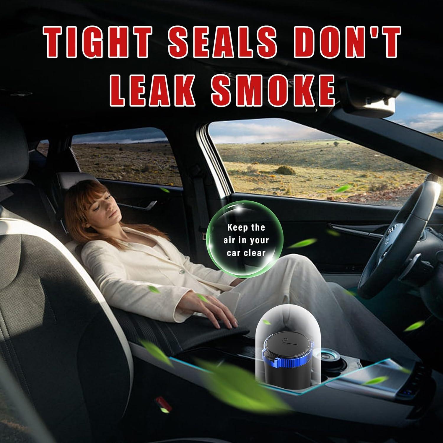 Cenicero de coche Dickno con tapa y luz LED azul, 1 PC