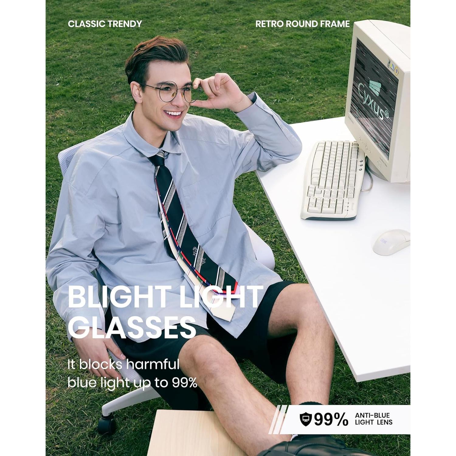 Gafas de luz azul redondas Cyxus con protección UV - Negro